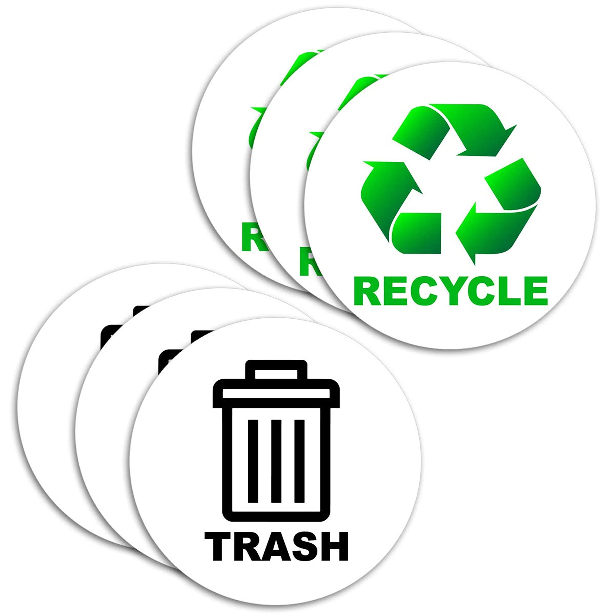 VWAQ Eco-Friendly Recycle & Trash Logo Sticker Set - 6 Pack of 6