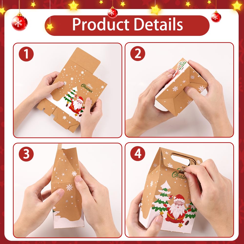 Vellibring 24PCS Christmas Kraft Candy Boxes - Eco-Friendly Kraft Paper Cookie & Treat Bags for Holiday Gift Wrapping, Xmas Party Favors, Tree Decorations - Perfect for Christmas Celebrations, Office Parties & DIY Home Decor