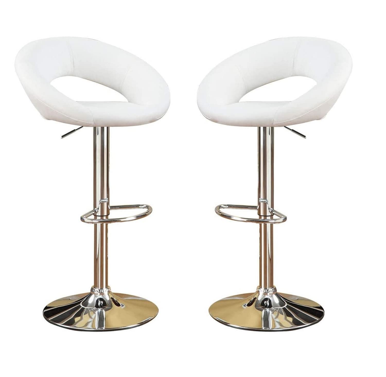 2 Pack Modern Swivel Bar Stools - Adjustable Height Faux Leather Counter Stools with Footrest & Open Back - White Upholstered Dining Chairs for Kitchen Island, Home Bar & Breakfast Nook - Perfect for Entertaining & Casual Dining