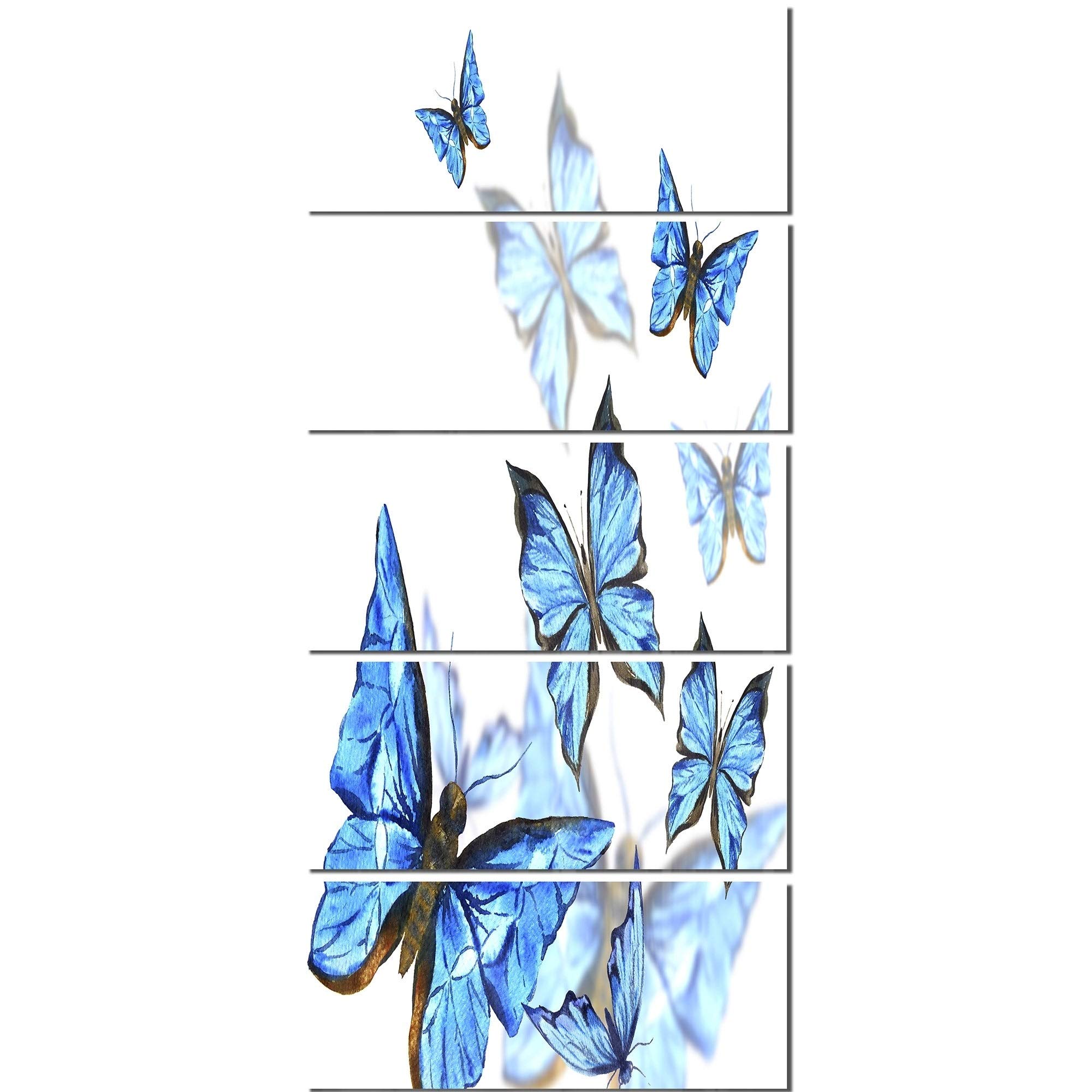 UKN Watercolor Butterflies Floral Metal Wall Art - Modern Contemporary White 5-Panel Decor for Living Room, Bedroom & Office