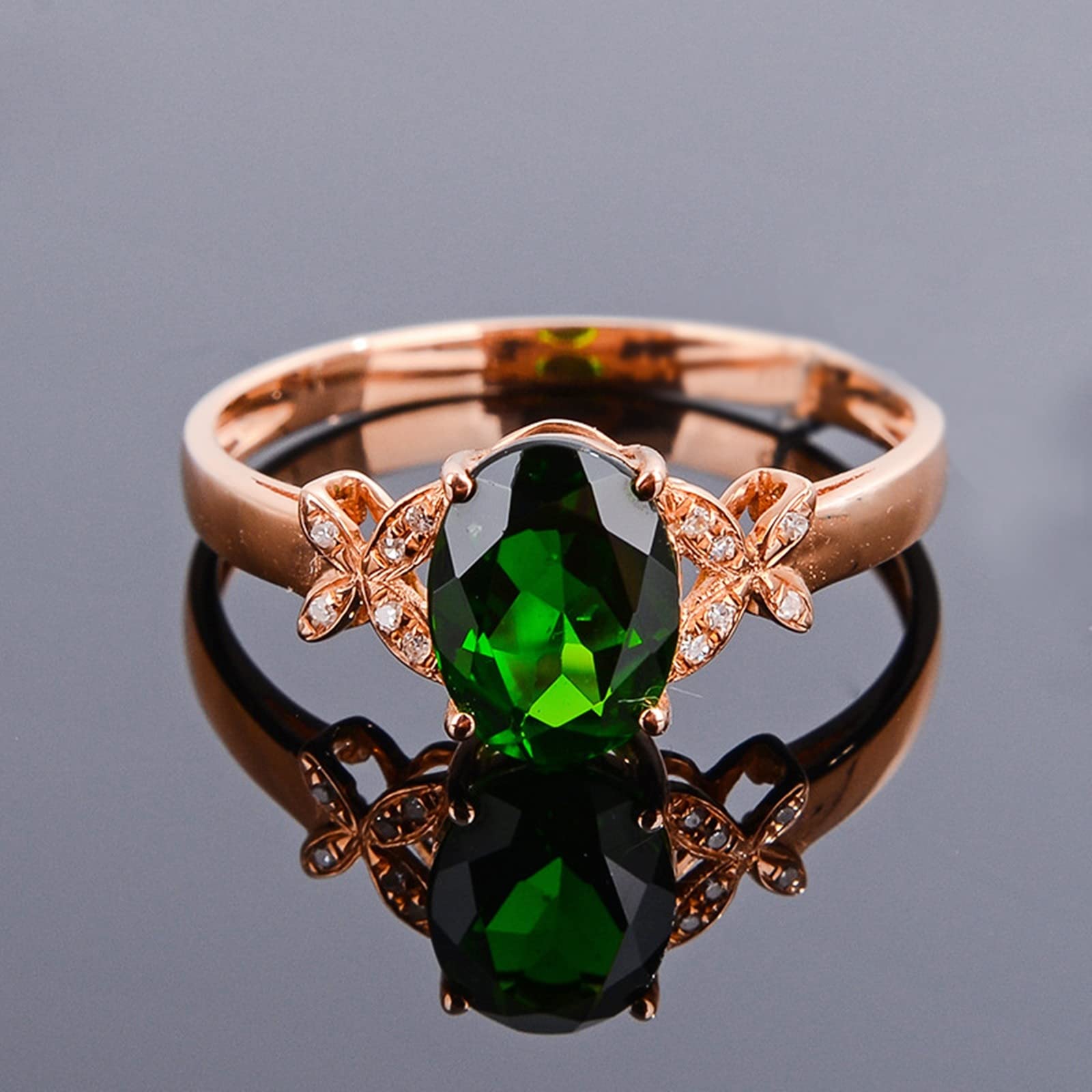 18ct Rose Gold Anniversary Ring for Women - Oval Diopside Butterfly Diamond Promise Wedding Ring | Perfect for Engagements, Anniversaries & Special Occasions
