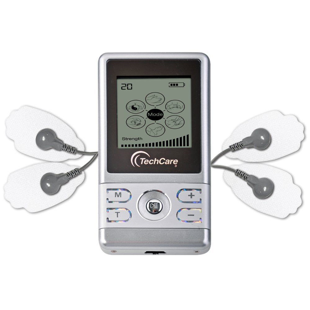 TechCare S TENS Unit Muscle Stimulator - 6 Therapy Modes with Rechargeable Battery, Adjustable Belt & Electrode Pads - Pain Relief for Back, Neck, Shoulder & Feet - Home & Professional Use