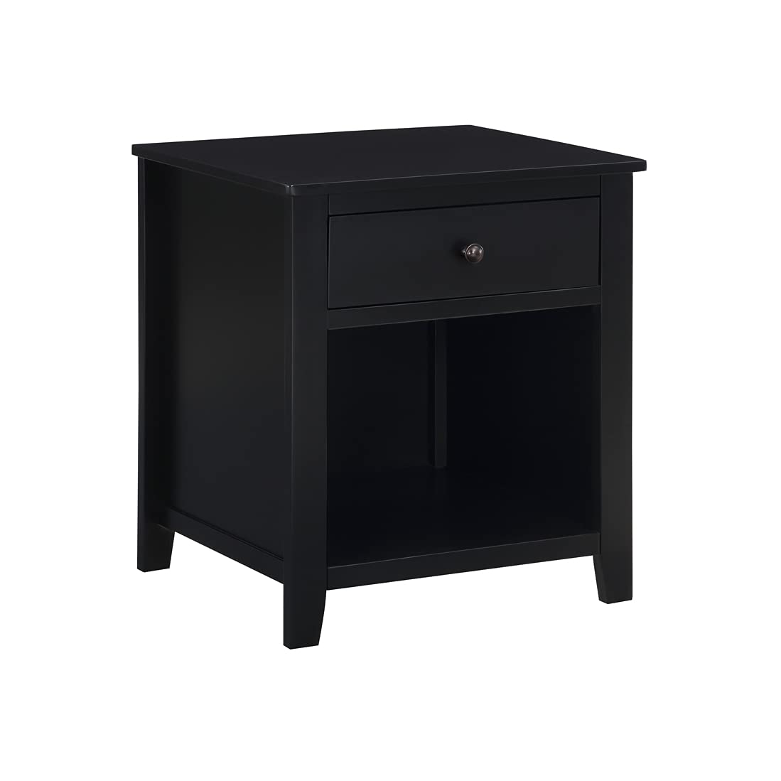 Solid Wood Nightstand with Drawer & Open Shelf - Traditional Design End Table for Bedroom, Living Room, or Office - Black Wooden Side Table for Home Decor