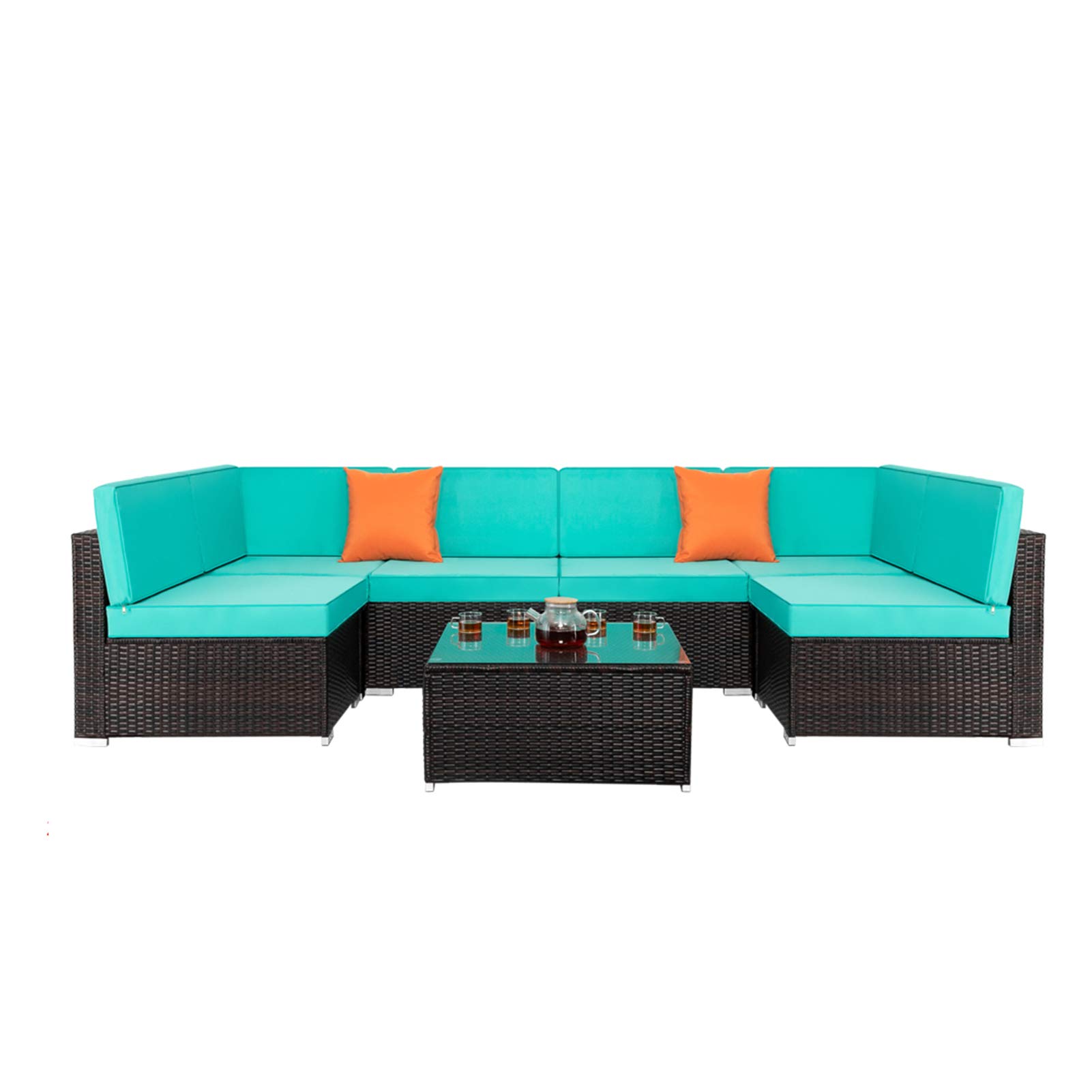 7-Piece All-Weather PE Rattan Patio Furniture Set - Outdoor Wicker Sofa Sectional with Cushions for Porch, Garden, Poolside & Backyard Relaxation