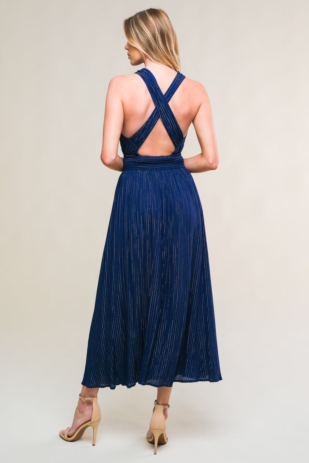 Enchanted Garden Navy Blue Midi Dress - Elegant Floral Print for Casual Outings & Summer Parties