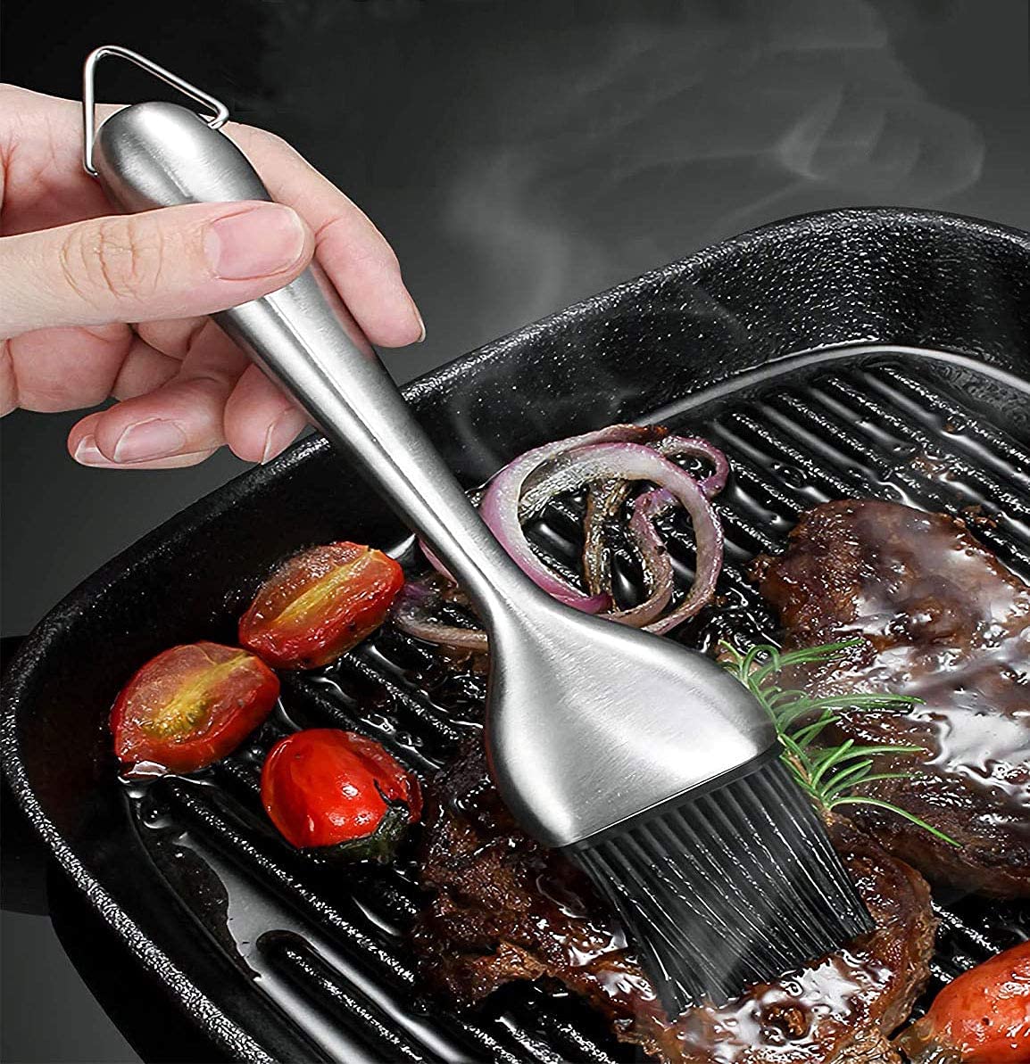 Premium Stainless Steel Basting Brush for Grilling, BBQ, Baking & Cooking - 9 Inch Heat-Resistant Pastry & Oil Brush - Dishwasher Safe Kitchen Tool for Marinating, Basting & Glazing - Perfect for Outdoor Grilling & Home Baking (Black, Pack of 1)