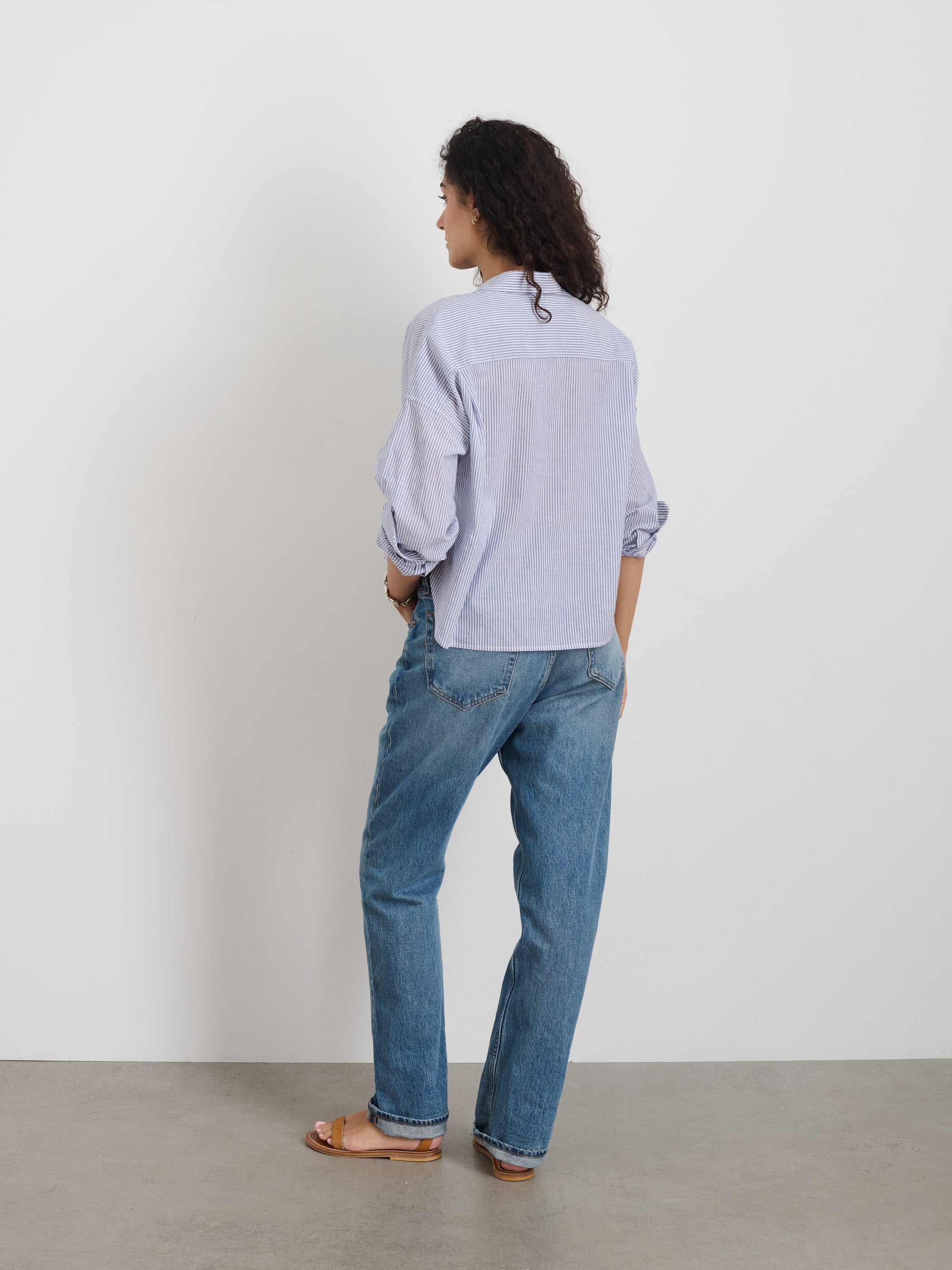 Cropped Striped Cotton Voile Jo Shirt for Women - Lightweight Summer Blouse for Casual Outings and Beach Wear