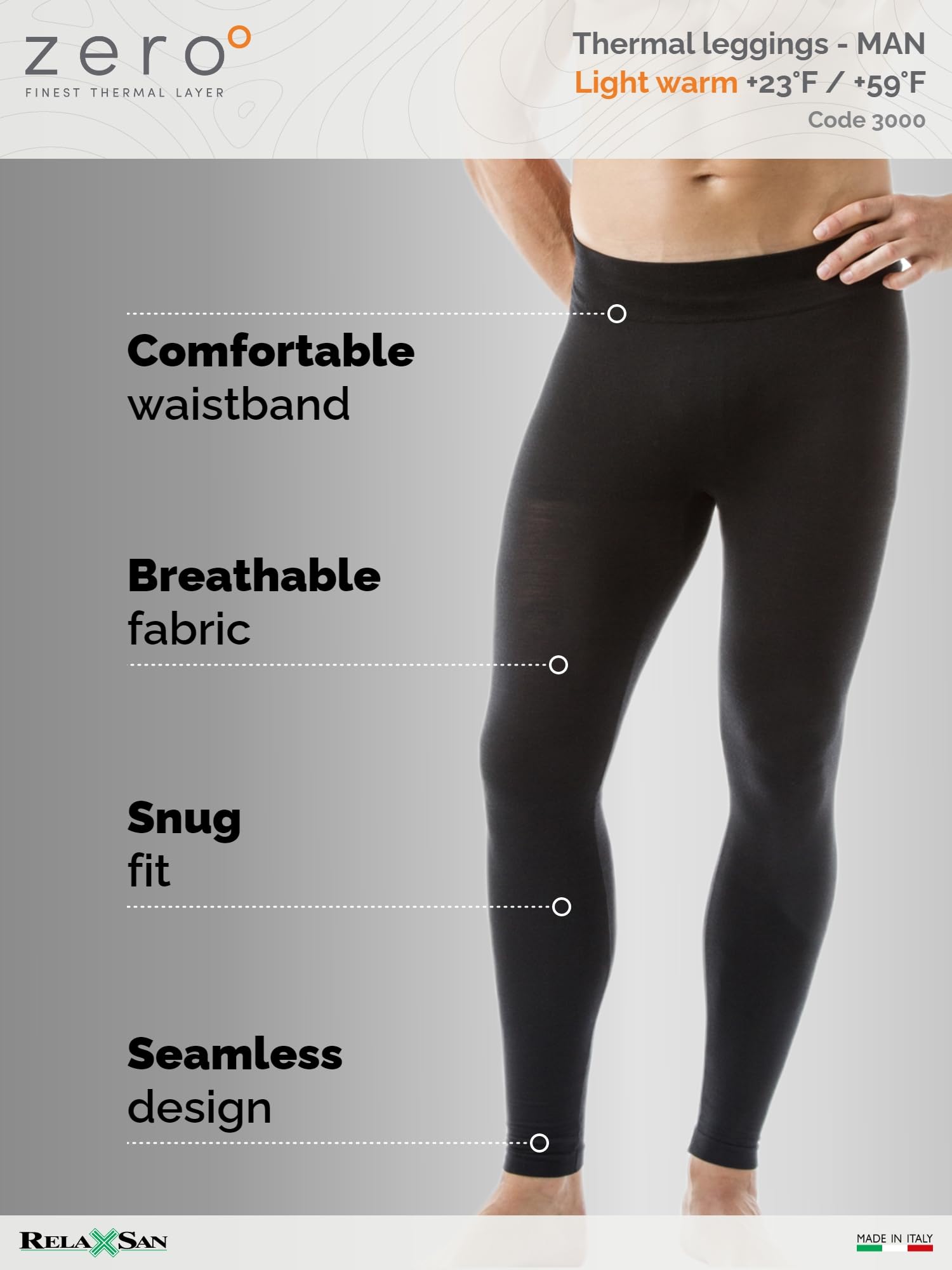 Relaxsan Zero 3000 Men's Thermal Base Layer Leggings - Dryarn & Merino Wool Blend for Warmth & Breathability | Perfect for Winter Sports, Hiking & Cold Weather Activities