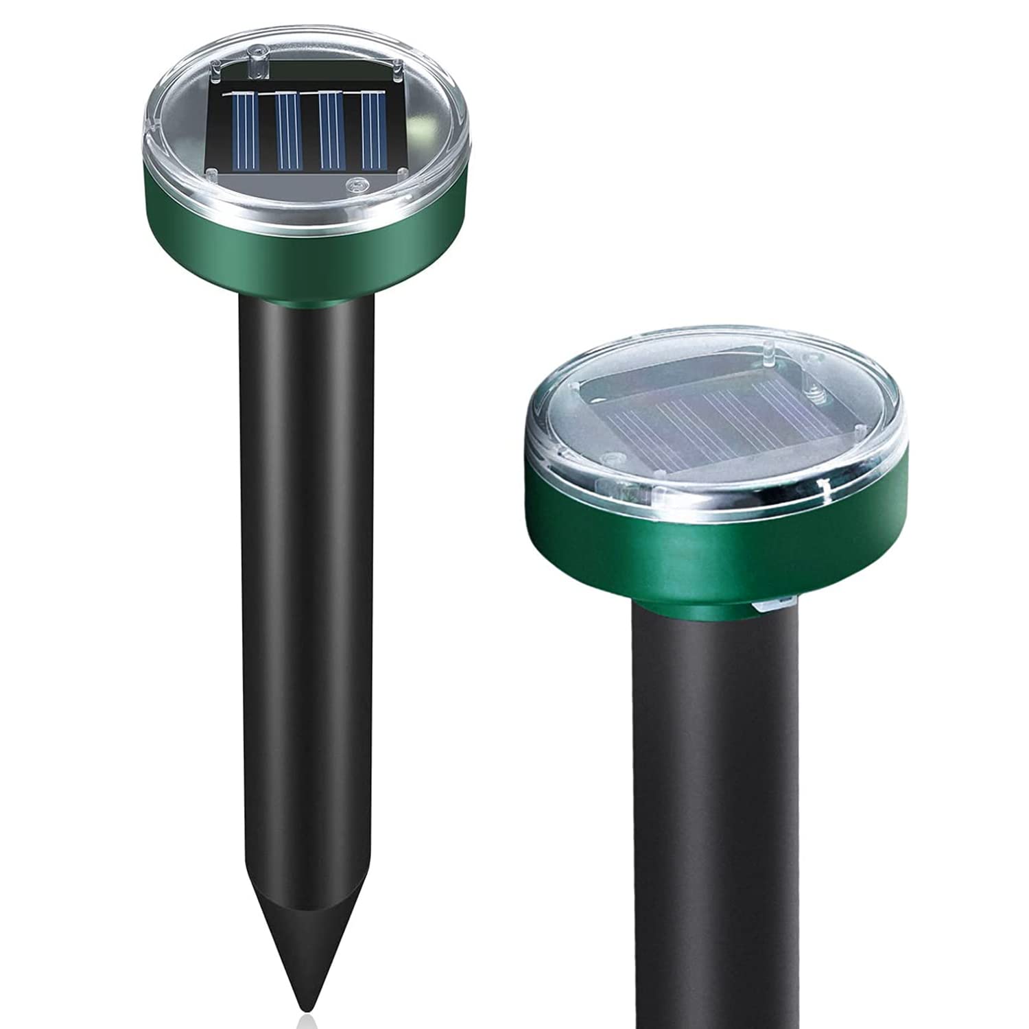 (2 Pack) Solar Powered Ultrasonic Gopher Repellent - Waterproof IP65 Mole & Rodent Deterrent with Auger Drill Bit - Effective Against Groundhogs, Voles, Snakes - Perfect for Gardens, Lawns & Farms