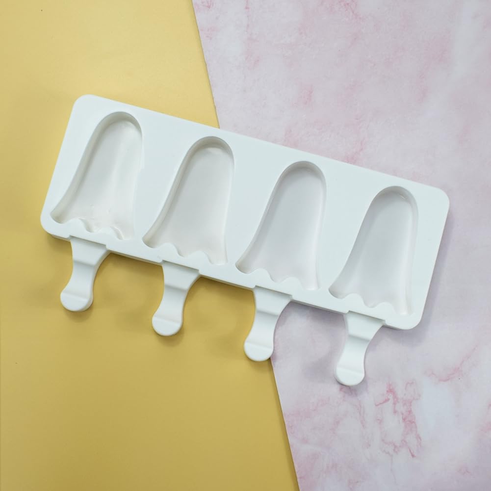Ghost-Shaped Silicone Popsicle Molds - 4 Cavity Reusable Ice Pop Makers for Kids & Adults - Perfect for Halloween Treats, Summer Snacks, DIY Frozen Desserts, and Homemade Ice Cream
