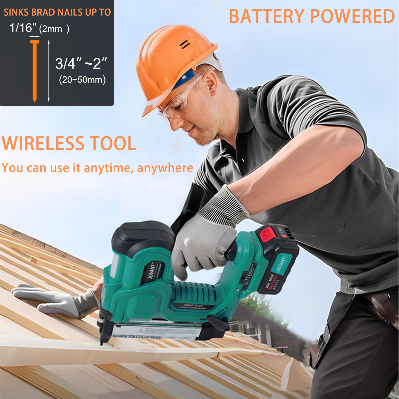 **Jovant 18GA Cordless Brad Nailer & Staple Gun Kit with 2 Max Batteries, Charger, 2240pcs 2