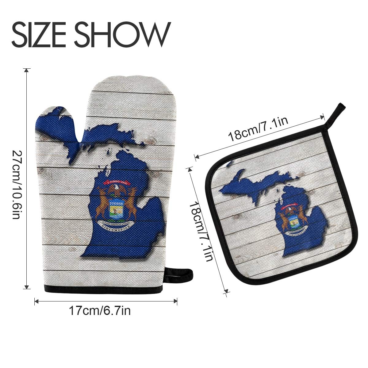 Michigan Flag Map Oven Mitts & Pot Holders Set - Heat Resistant Kitchen Gloves for Cooking, Baking, Grilling - Perfect for Microwave, BBQ & Stove Use