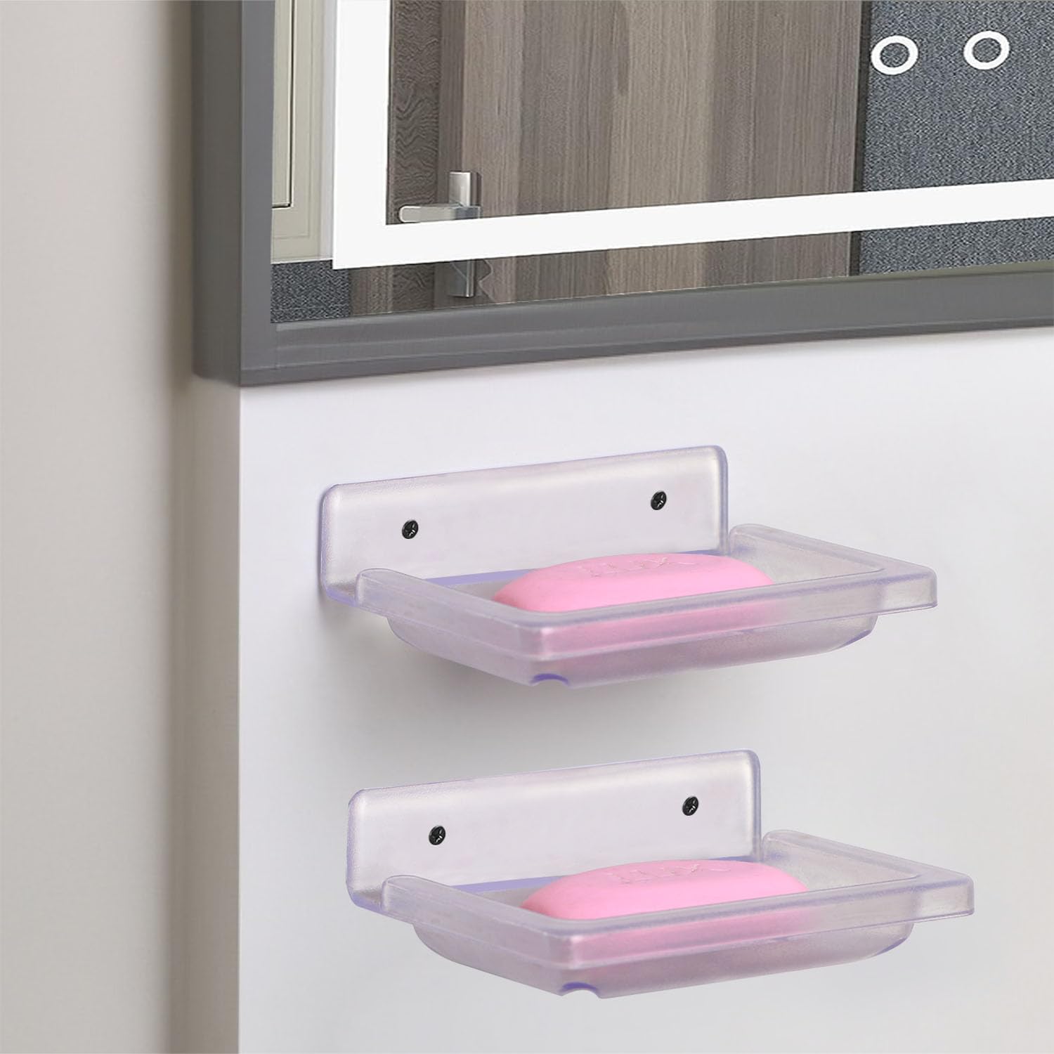 LIPKA Unbreakable ABS Square Soap Holder - Pack of 2, Wall Mount or Countertop Soap Dish for Bathroom & Kitchen - Durable Bathroom Accessories for Shower, Sink, and Countertop Organization