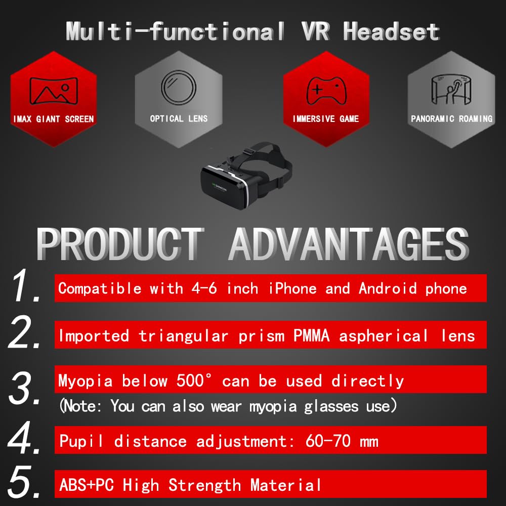 HD Virtual Reality Headset with Controller & Gamepad - 3D VR Glasses Compatible with iPhone, Android, iOS Devices for Movies, Gaming & TV Shows | Perfect for Home Entertainment & Immersive VR Experiences