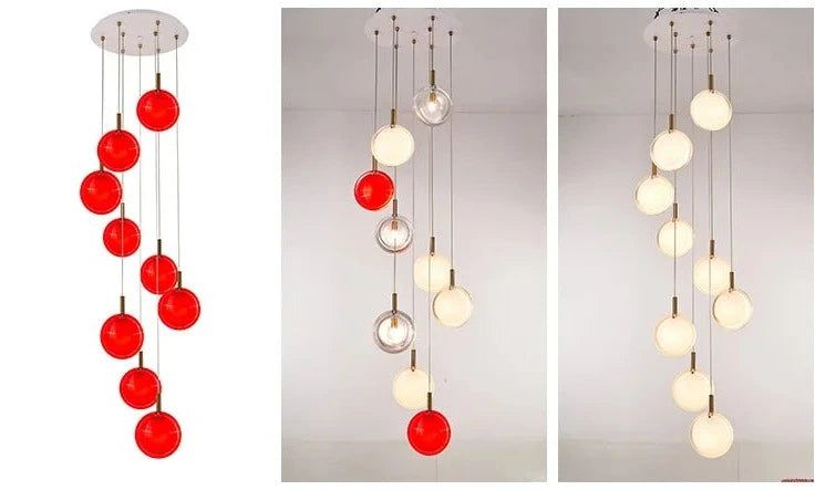 Minimalist Glass Stone Pendant Staircase Chandelier Lighting - Modern Crystal Bead Ceiling Light Fixture for Foyer, Hallway, and Stairwell Decoration