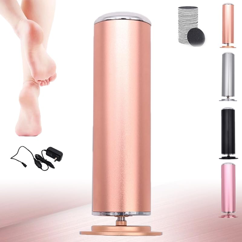 Dermave Electric Foot Callus Remover - Professional Pedicure Tool for Smooth Feet, Rechargeable Foot File with Diamond Abrasive Roller (Golden) | Perfect for Home Pedicure, Dry Cracked Heels & Callus Removal