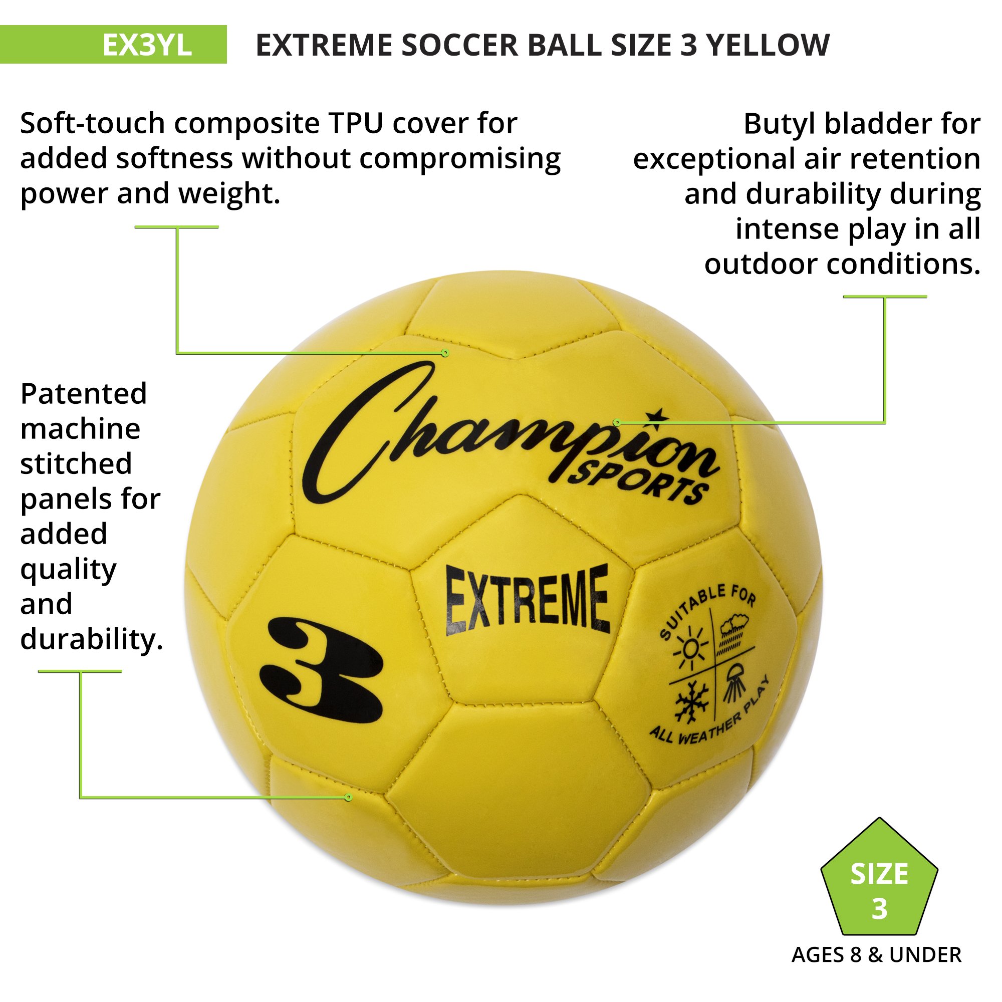 Champion Sports Extreme Series Soccer Ball - Official Size 5 Match Ball for Training & Games - Durable High-Performance Soccer Ball for Men, Women & Youth - Perfect for Practice, Matches & Backyard Play