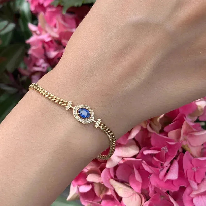 18K Yellow Gold Sapphire Flower Bracelet for Women - Real Natural Sapphire & 18K Gold Romantic Jewelry - Perfect for Weddings, Anniversaries & Special Occasions