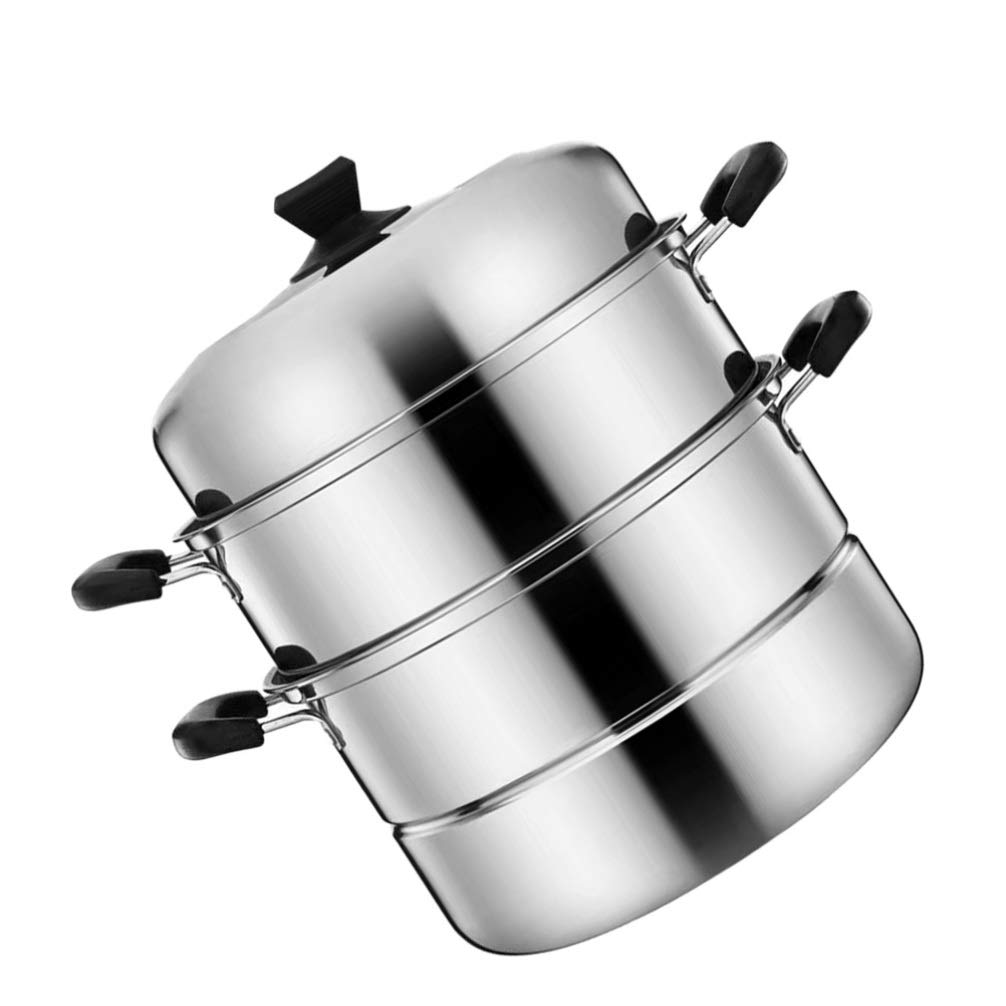 Stainless Steel Dumpling & Veggie Steamer Pot with Lid - 26cm Steaming Cookware for Gas, Electric, Induction, Oven & Grill Stove - Perfect for Asian Cuisine, Healthy Cooking & Meal Prep