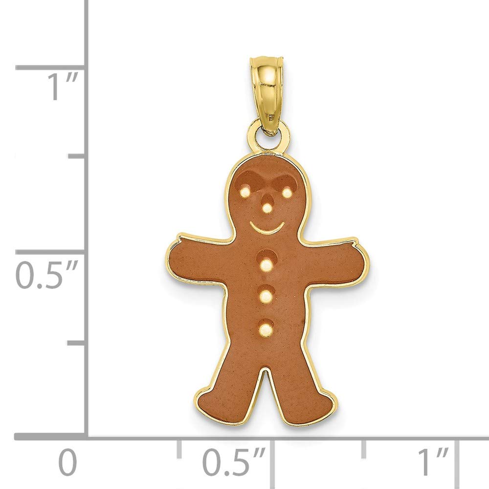 Jewels By Lux 10K Yellow Gold 3D Gingerbread Man Enamel Pendant Charm - Perfect Christmas Gift, Holiday Jewelry for Women & Girls