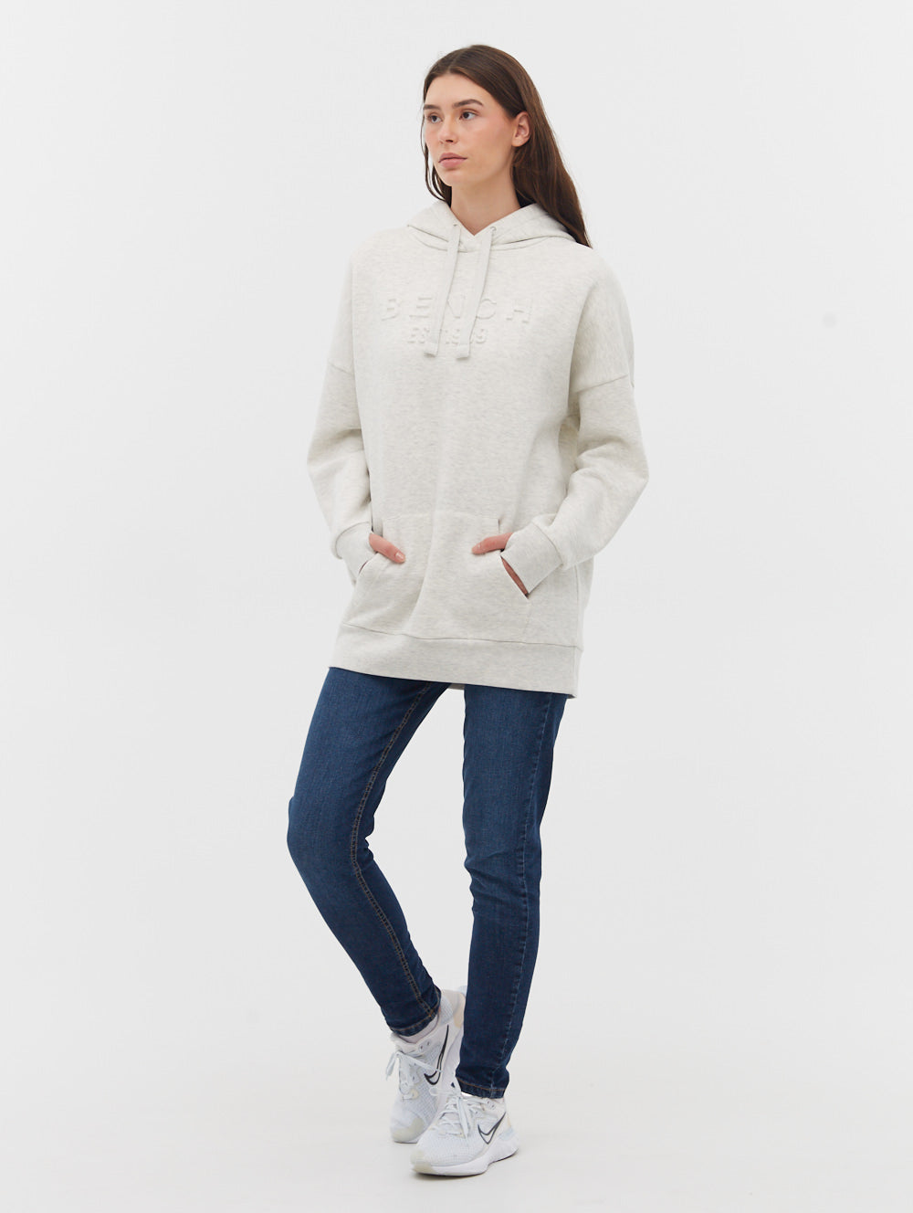 Ivyisla Longline Deboss Hoodie for Women - Stylish Oversized Pullover Sweatshirt for Casual Wear & Street Fashion