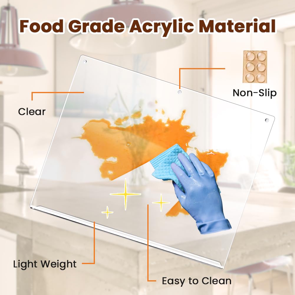 18x16 Inch Clear Acrylic Non-Slip Cutting Board with Counter Lip - Large Kitchen Chopping Board for Countertops, Food Prep & Decor - Perfect Housewarming Gift for New Homes (Ideal for Meal Prep, Entertaining & Daily Cooking)