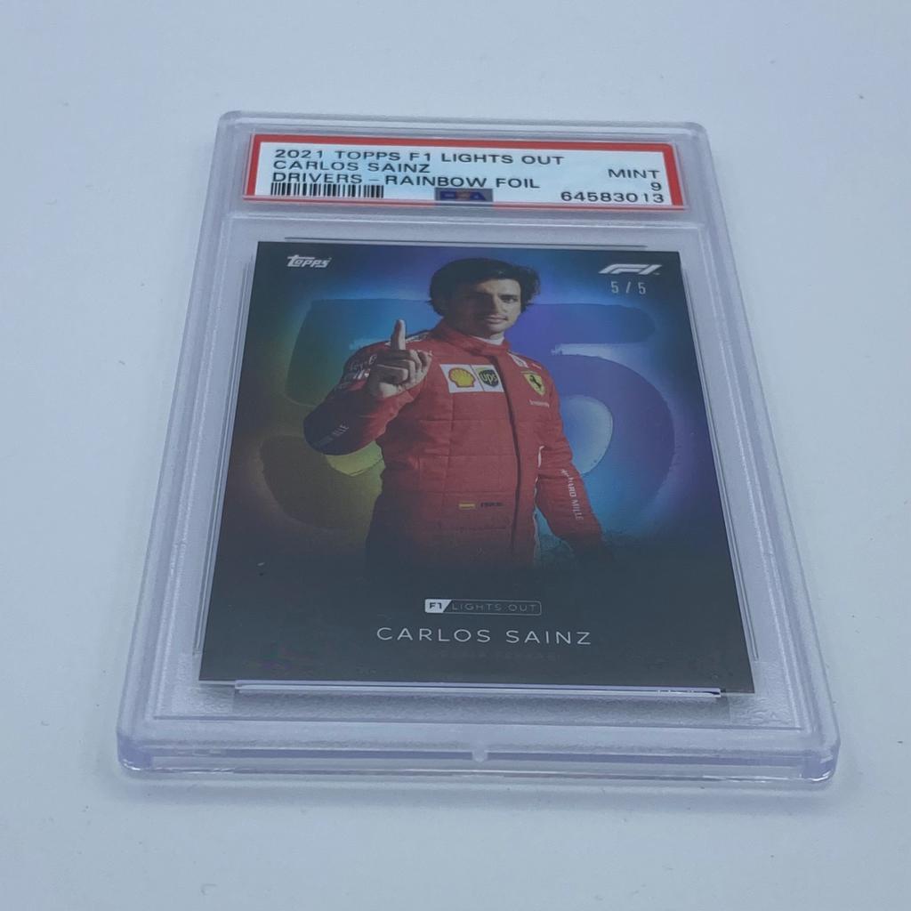 PSA 9 Graded 5/5 Carlos Sainz F1 Driver Rainbow Foil Trading Card - Perfect for Collectors, Sports Memorabilia & Formula 1 Fans