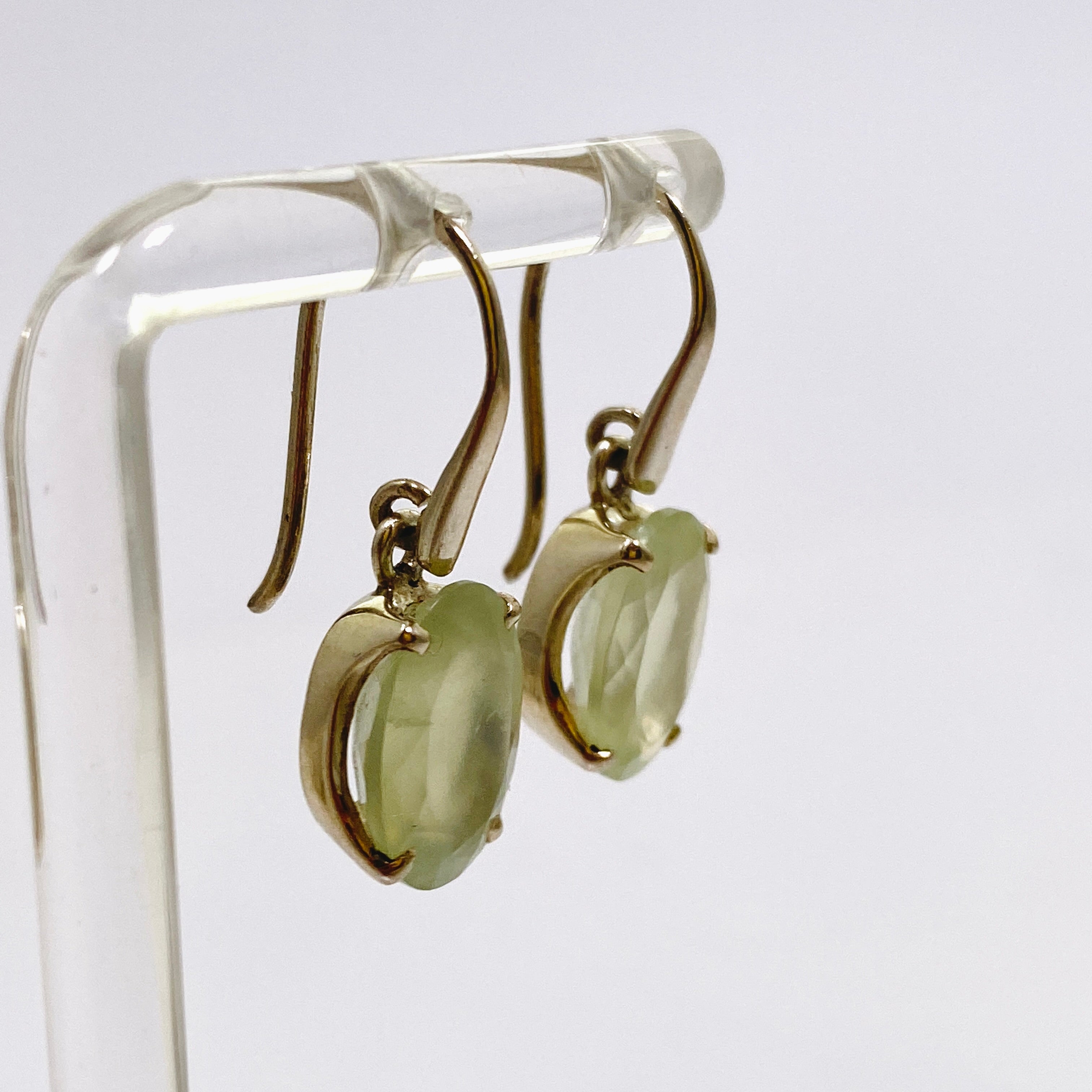 Natural Prehnite Oval Faceted Dangle Earrings for Women - Handmade Sterling Silver Jewelry - Perfect for Weddings, Parties & Everyday Wear