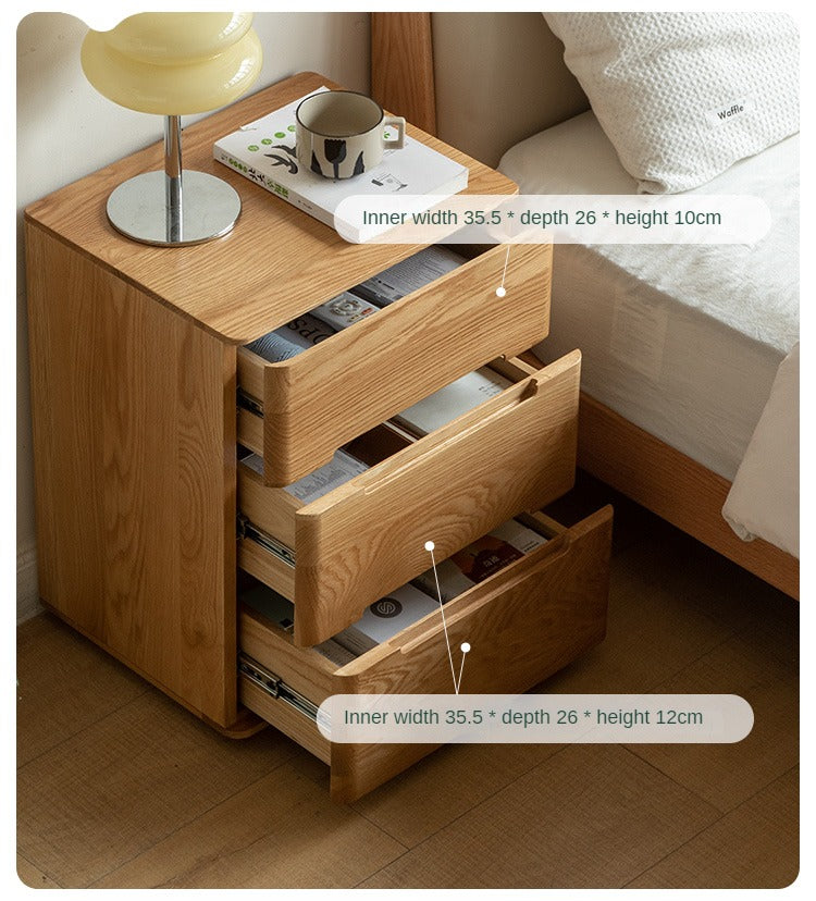 Solid Oak Wood 3-Drawer Nightstand with Lock - Bedside Table for Bedroom, Living Room & Office Storage