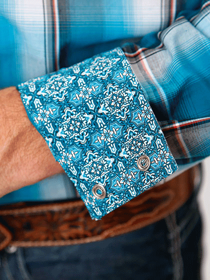 Roper Men's Amarillo Long Sleeve Western Plaid Shirt in Turquoise Blue - Casual Cowboy Style Shirt for Ranch Work, Rodeo & Country Fashion