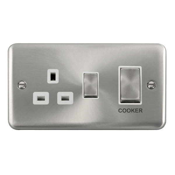Click Deco Plus Satin Chrome 45A Cooker Switch with 13A Socket DPSC504WH - Premium Kitchen Appliance Control for Electric Stoves and Ovens