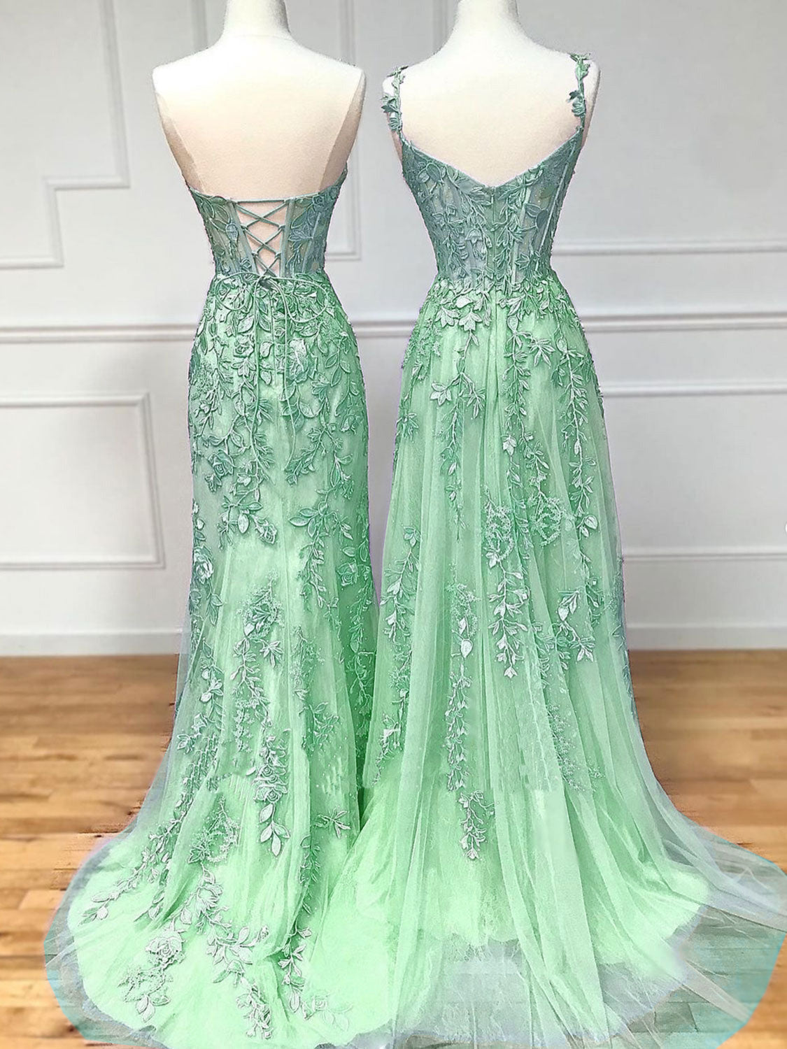 Elegant A-Line Tulle Lace Green Long Prom Dress | Formal Evening Gown for Graduation, Homecoming, Quinceañera & Special Occasions