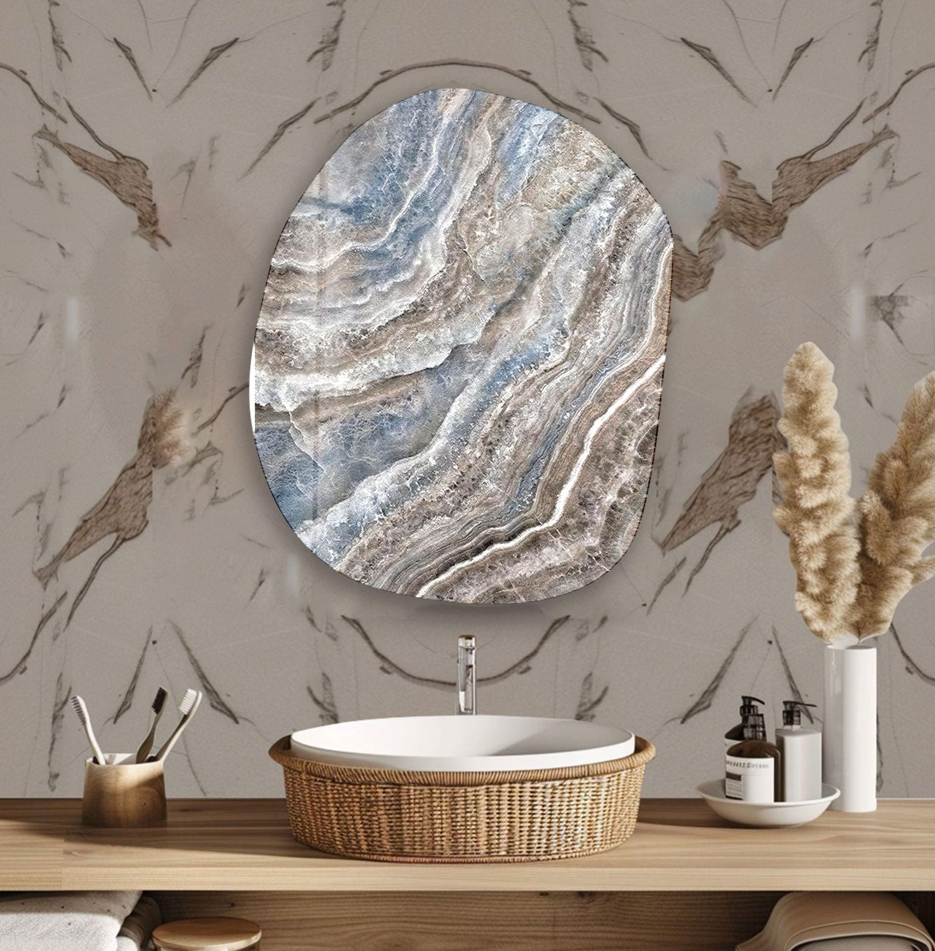 Blue & Beige Marble Oval Glass Wall Art - Modern Home Decor for Living Room, Bedroom, Office - Elegant Handmade Glass Wall Hanging for Interior Design