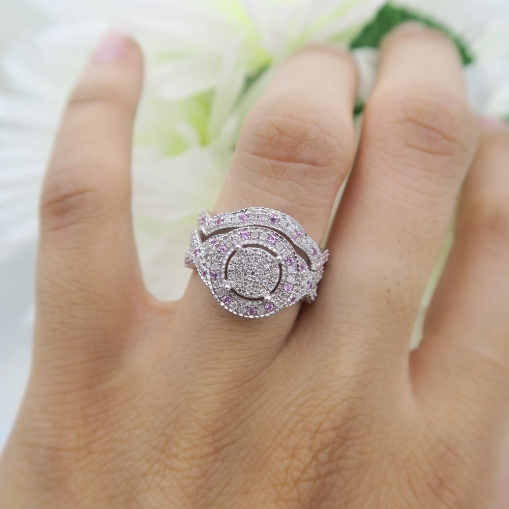Dazzlingrock Pink Sapphire and Diamond Engagement Ring Set for Women - Sterling Silver Wedding Band, Promise Ring, Anniversary Gift for Her