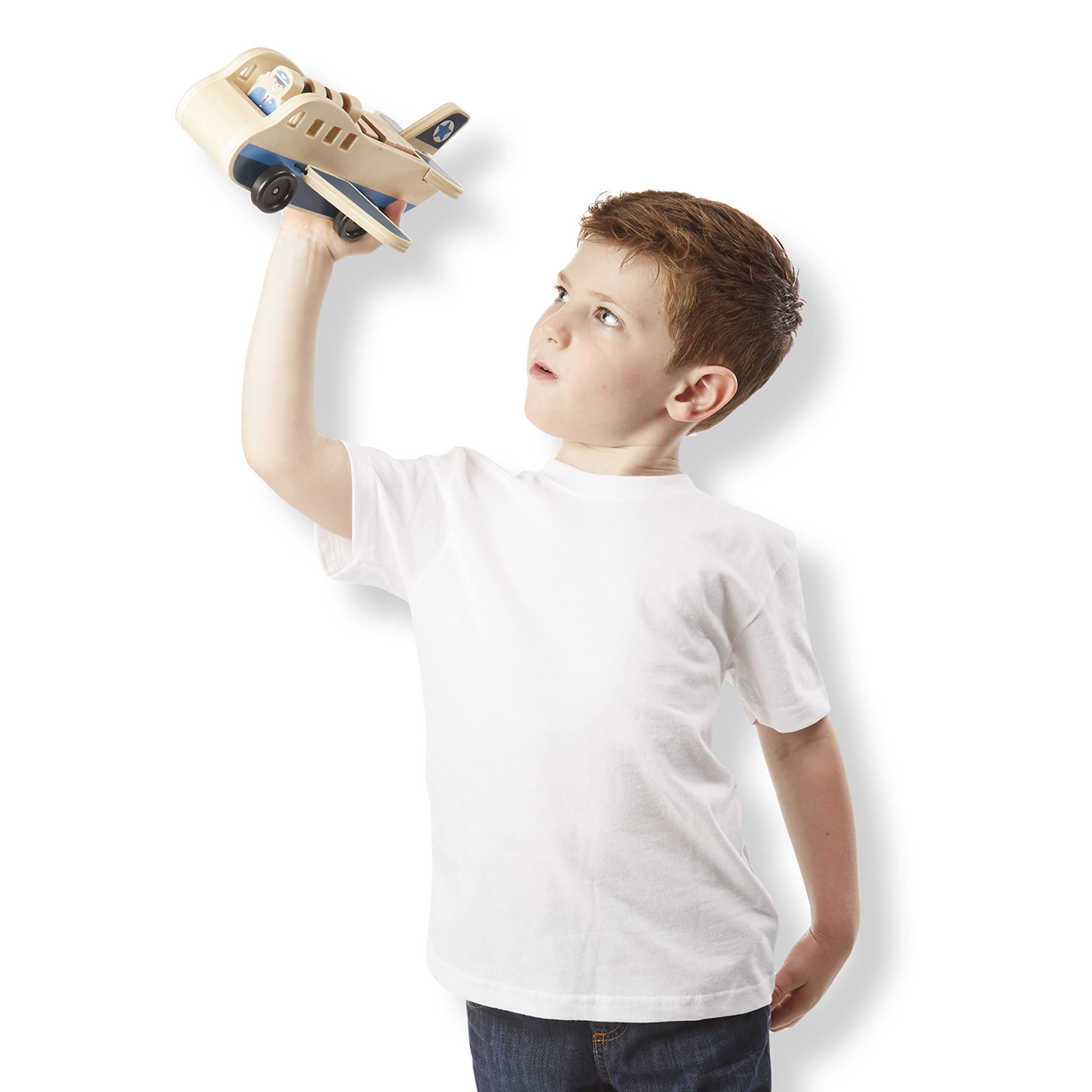 Melissa & Doug Wooden Airplane Play Set with 4 Figures & 4 Suitcases - Pretend Play Toy for Kids, Travel Adventure Role Play for Preschoolers & Toddlers