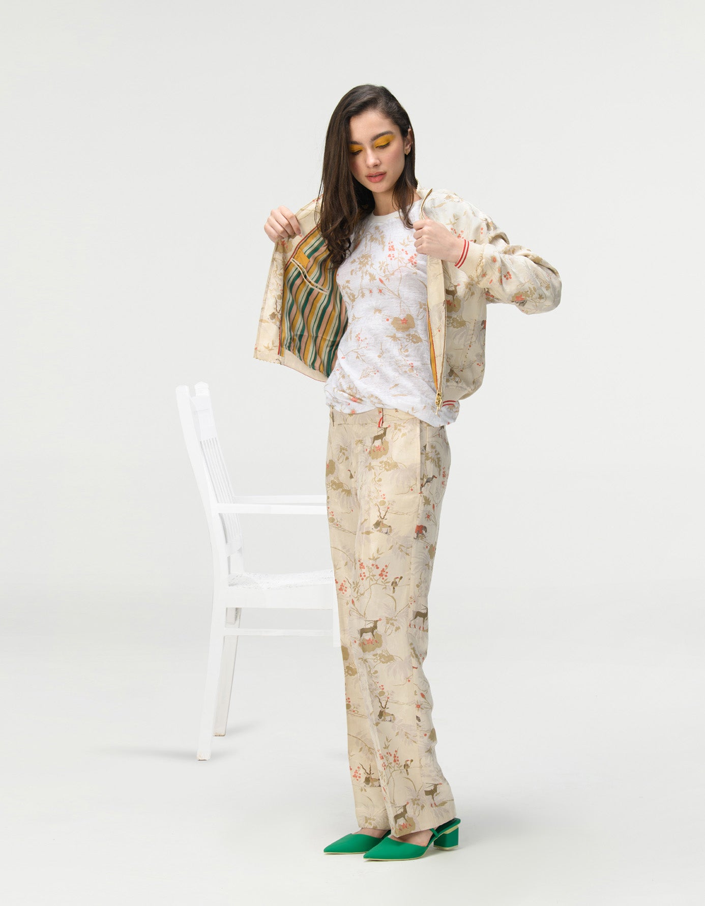 Premium Straight Fit Trousers in Silk Damask Ivory - Elegant Formal Pants for Business Meetings & Special Occasions