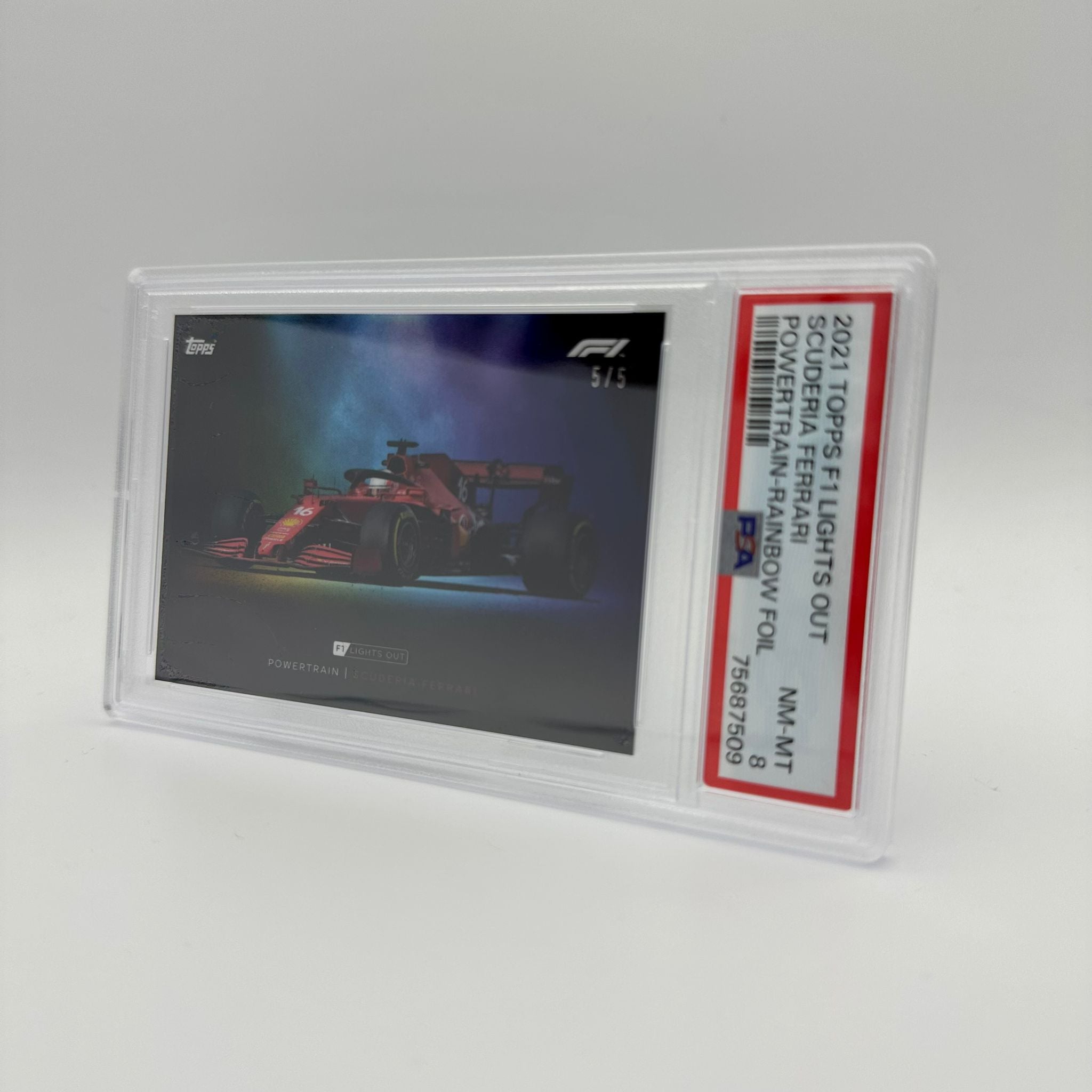 PSA 8 Graded 5/5 Ferrari Powertrain Rainbow Foil Trading Card - Perfect for Collectors, Sports Memorabilia Enthusiasts & Investment Portfolio Diversification