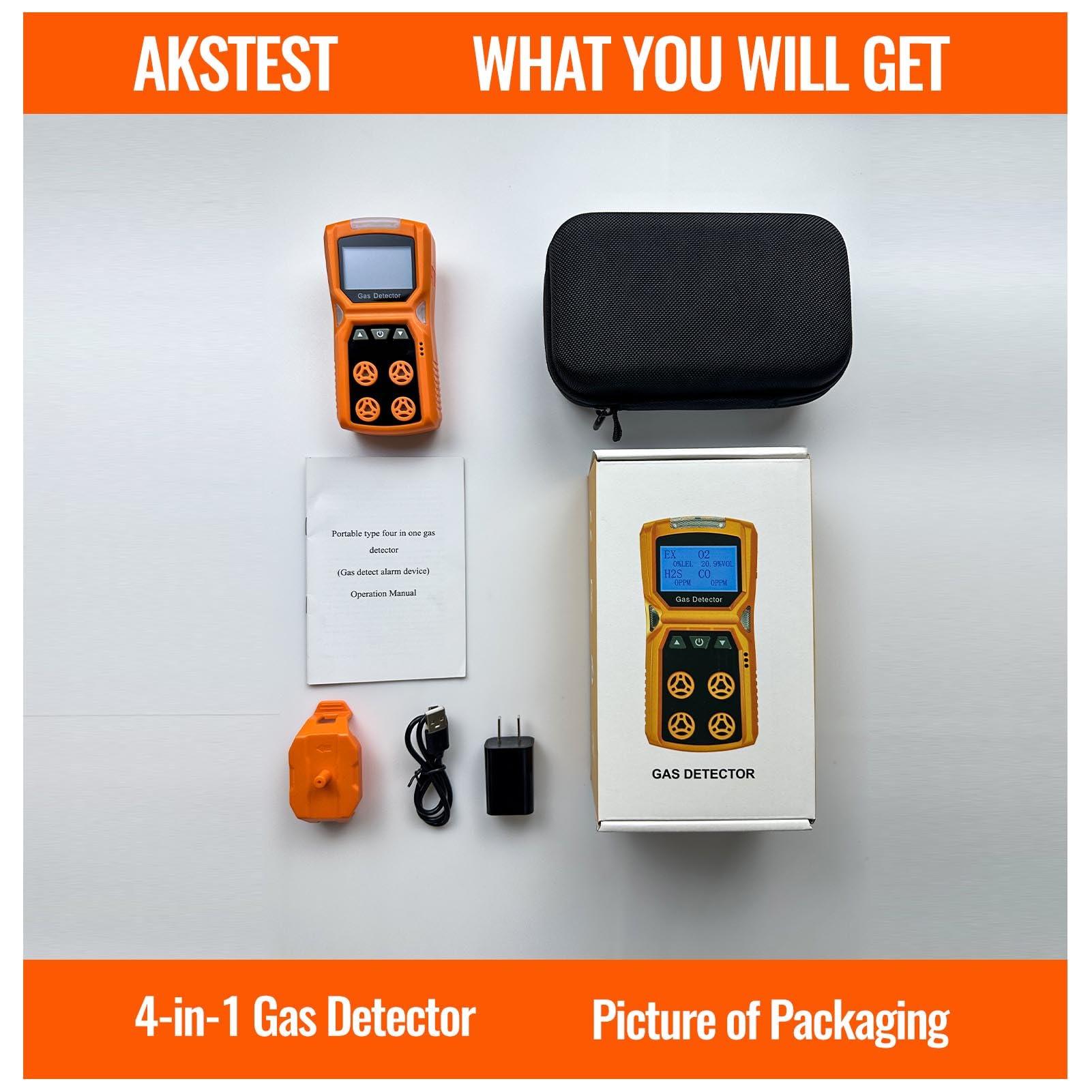4-in-1 Portable Gas Detector for CO, H2S, O2 & LEL Monitoring with Vibration, Visual & Audible Alarms | 18-Hour Rechargeable Battery | Home, Workplace & Industrial Safety Device for Confined Spaces, Construction Sites & Oil Rig Safety