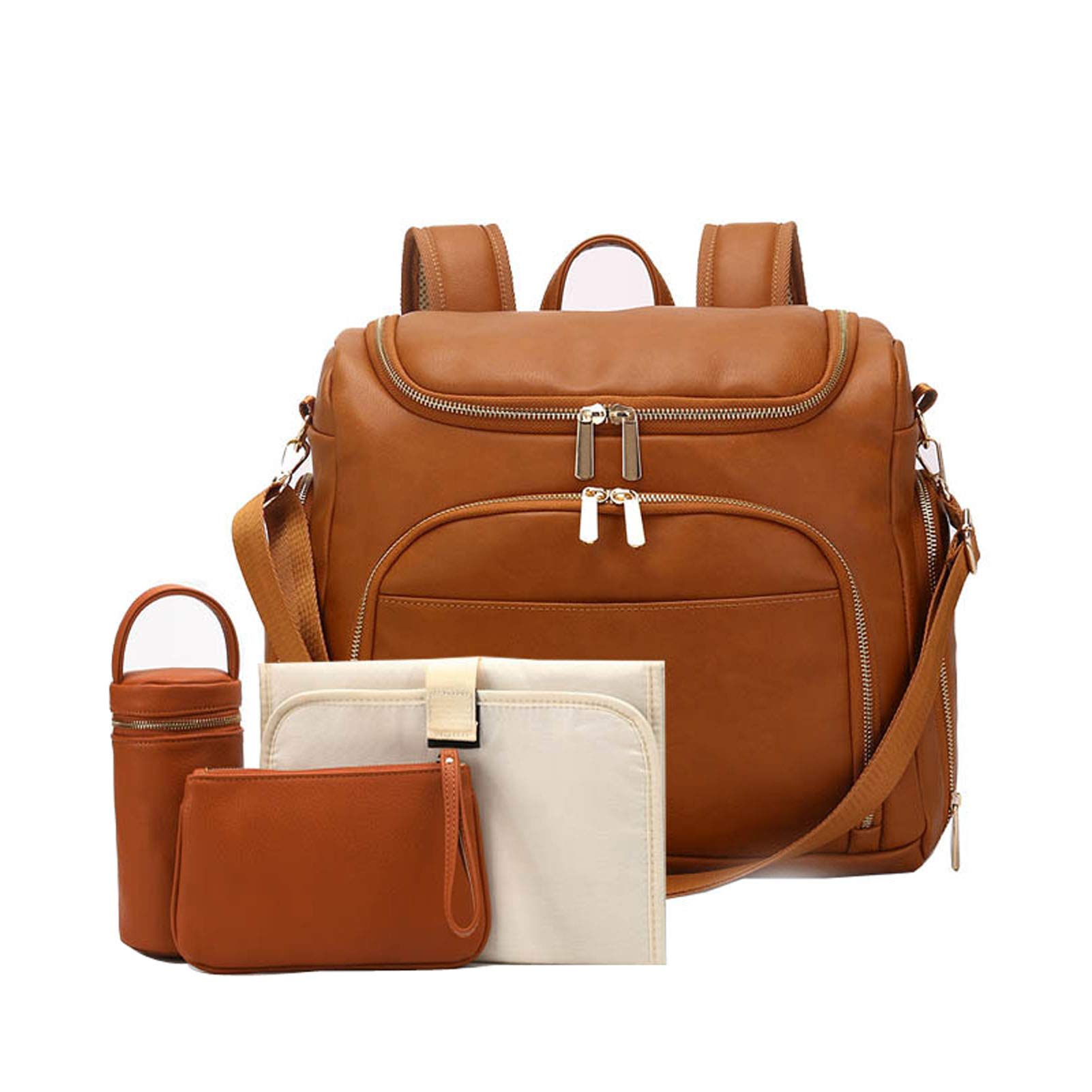 Uziqueif Large Waterproof Diaper Backpack - Convertible Travel Tote Baby Bag with PU Leather & Spacious Storage | Perfect for Moms, Daycare & Family Outings (Brown)