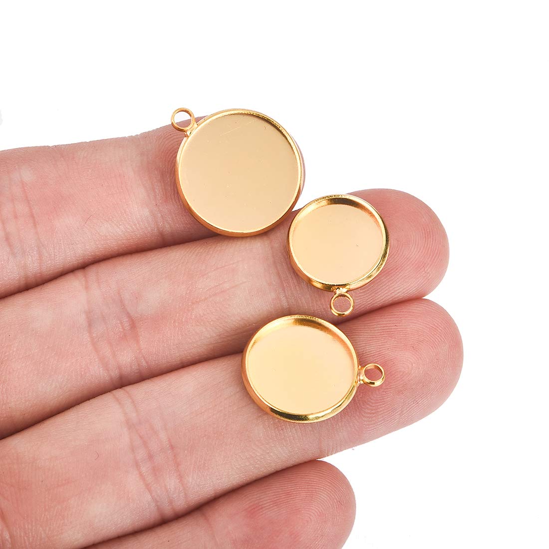 Lanbeide 16x16mm Gold Stainless Steel Pendant Trays - Cabochon Settings & Bezel Pendant Blanks for DIY Jewelry Making, Photo Crafts | Perfect for Necklaces, Bracelets & Handmade Jewelry Designs