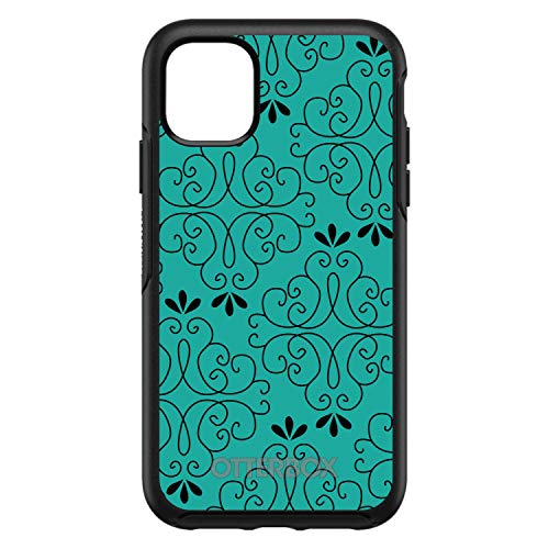 Coral Blue Black Floral Pattern