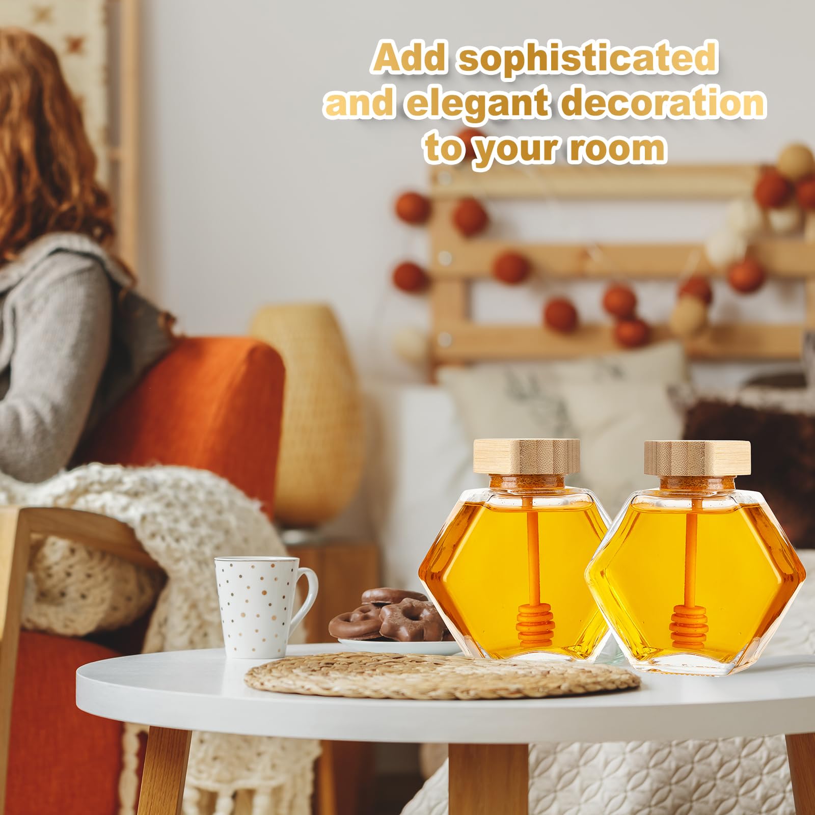 Sunnyray 8-Pack 220ml Hexagonal Honey Jars with Wooden Dipper & Cork Lid - Perfect for Kitchen Storage & Gifts