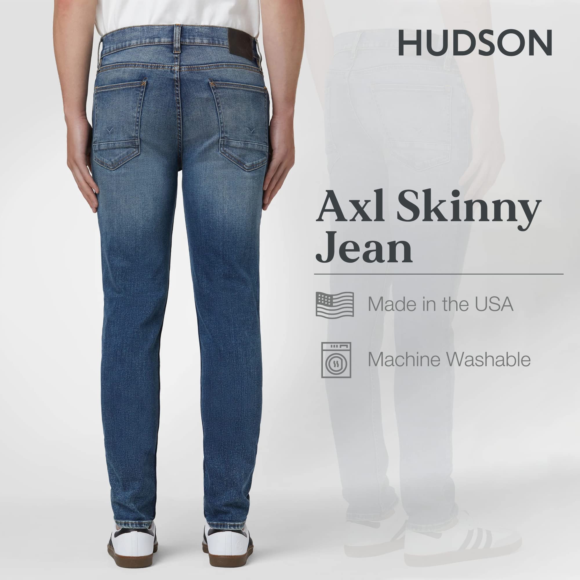 HUDSON Men's Axl Slim Fit Stretch Denim Jeans - Comfortable & Stylish for Casual Wear, Work & Night Out
