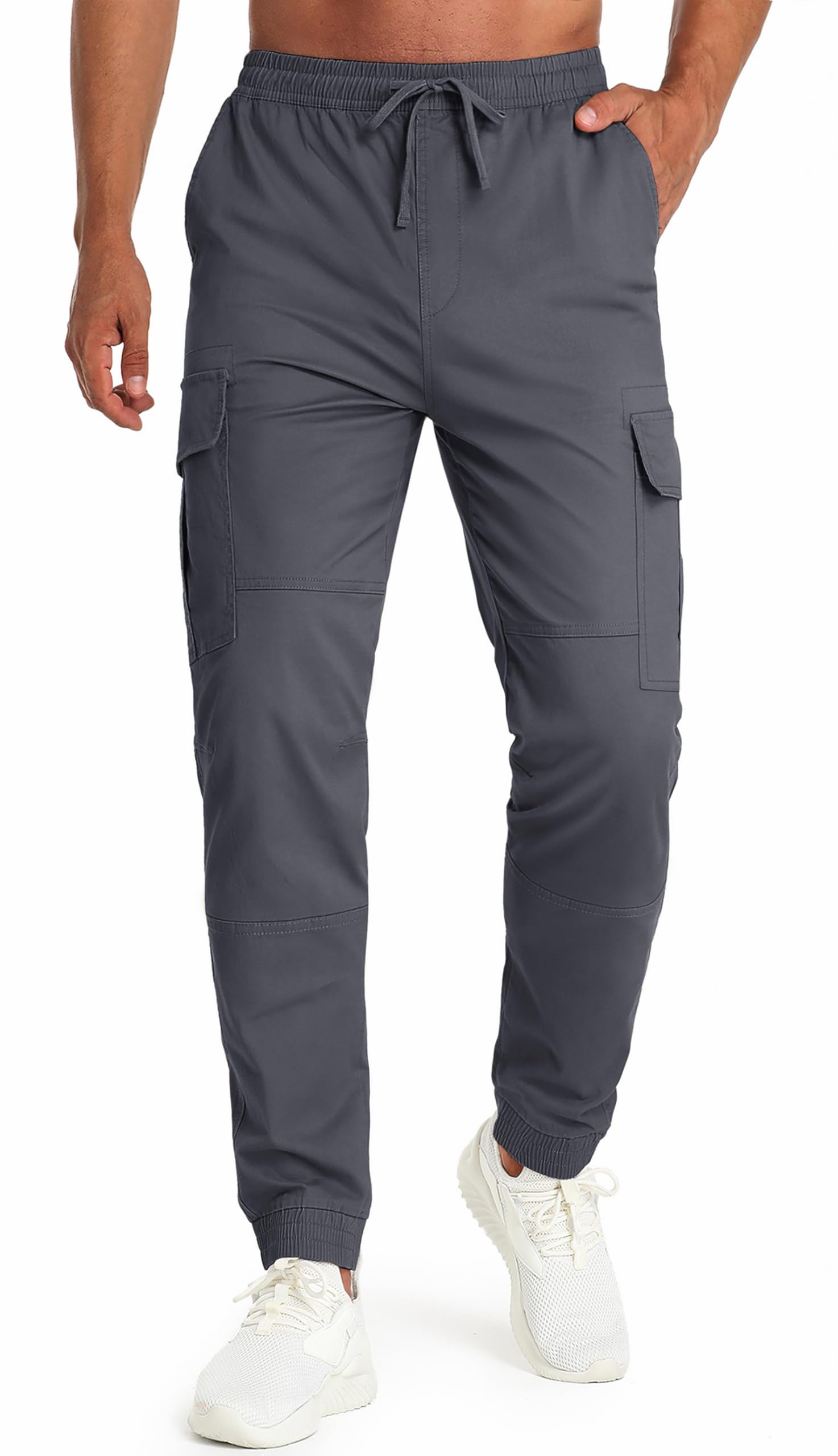 TACVASEN Men's Cotton Casual Cargo Pants - Lightweight Stretch Work Hiking Outdoor Pants with Elastic Waist & 5 Pockets - Perfect for Work, Travel, and Outdoor Adventures