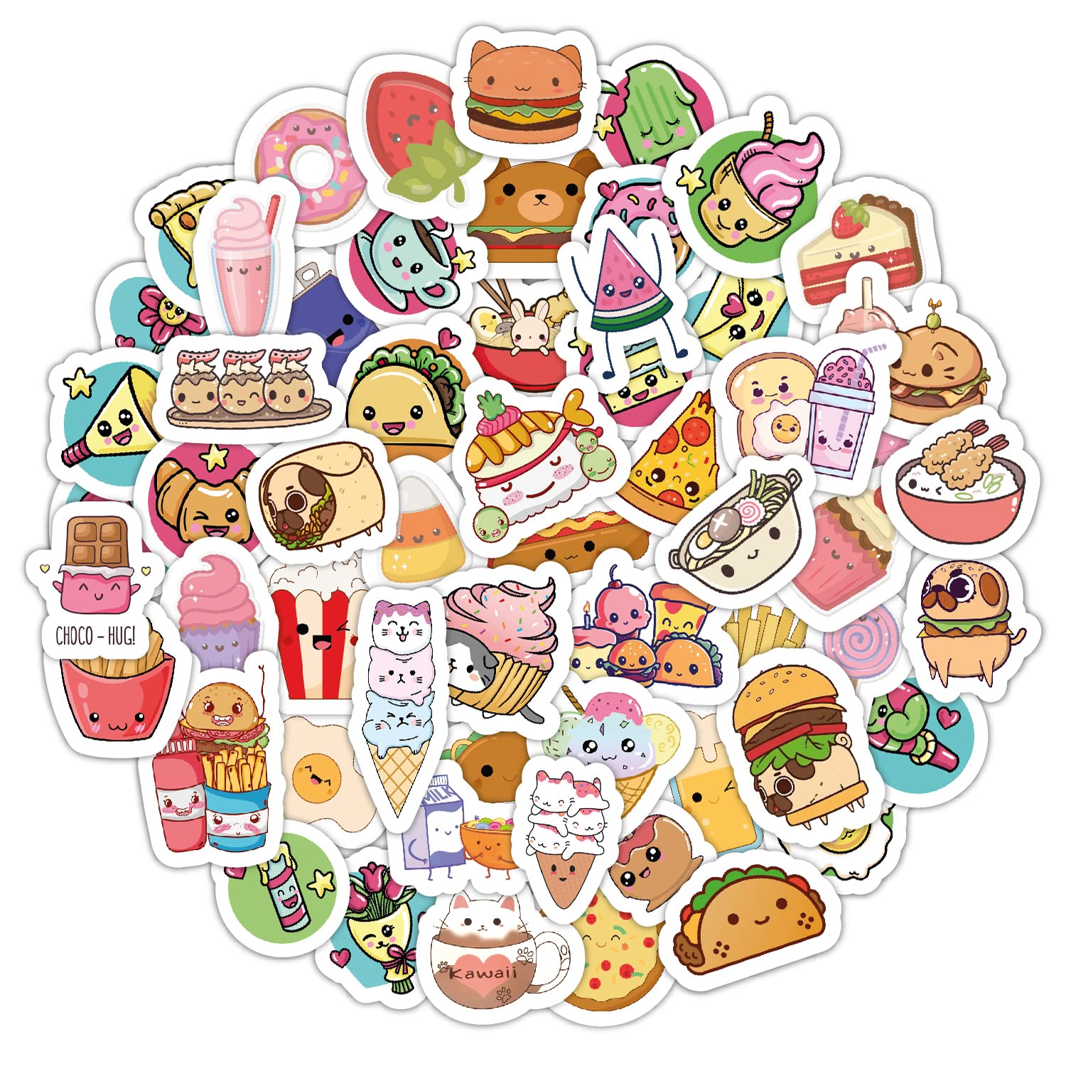 BulbaCraft 59 Pcs Kawaii Food Stickers Set - Cute Anime Vinyl Decals for Laptops, Water Bottles, Journals & Scrapbooking - Perfect for Teens, Adults & Kawaii Lovers | Great for DIY Crafts, School Supplies & Gift Giving