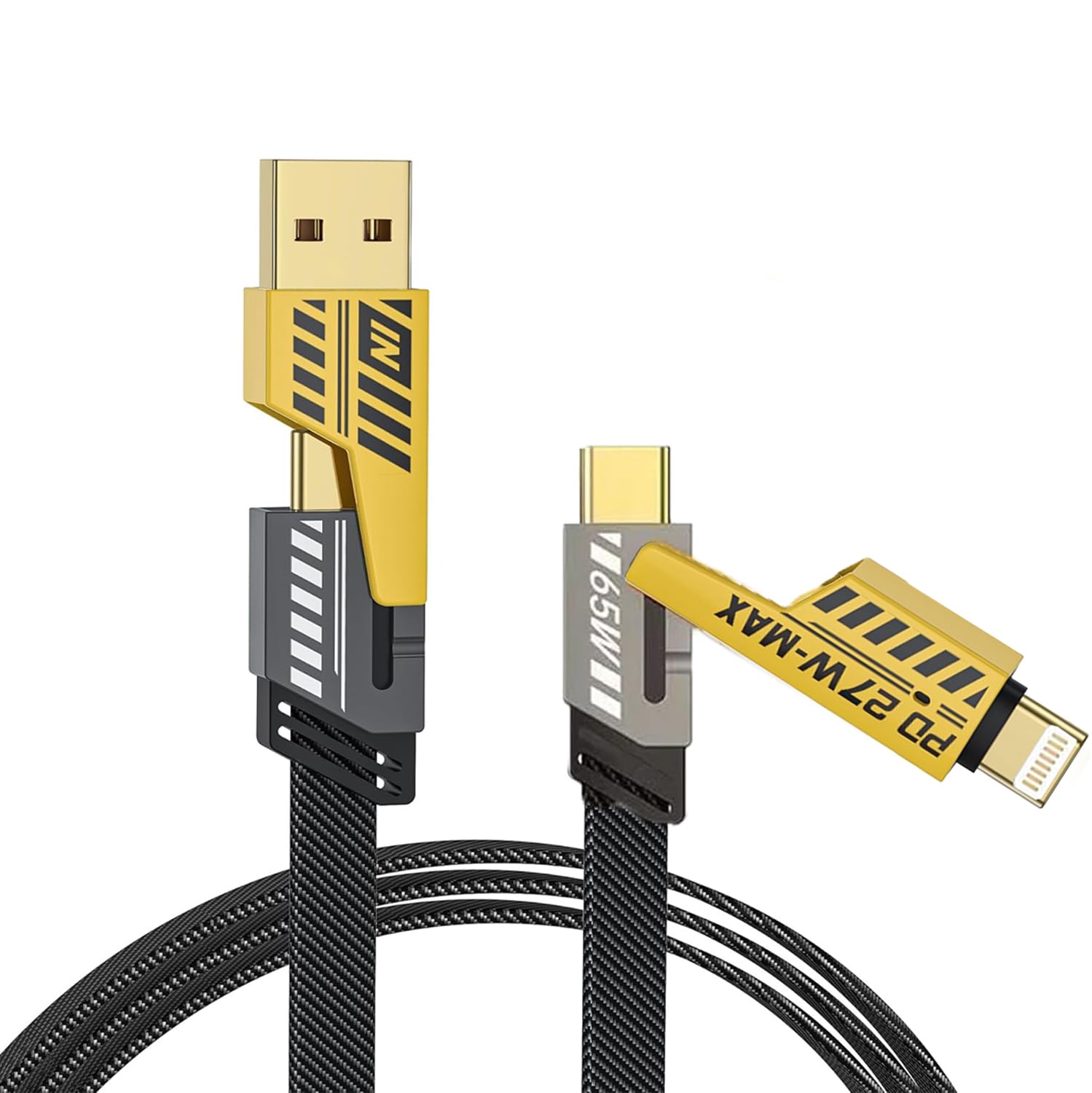 KP TECHNOLOGY 4-in-1 Fast Charging Cable (65W, 1.2M) - USB-C to USB-C/USB-C to Lightning/USB-A to Lightning/USB-A to USB-C - Compatible with iPhone 16/15/14/13/12/11 Pro Max/X/XS/XR, iPad, MacBook & Samsung - Perfect for Home, Office & Travel Charging