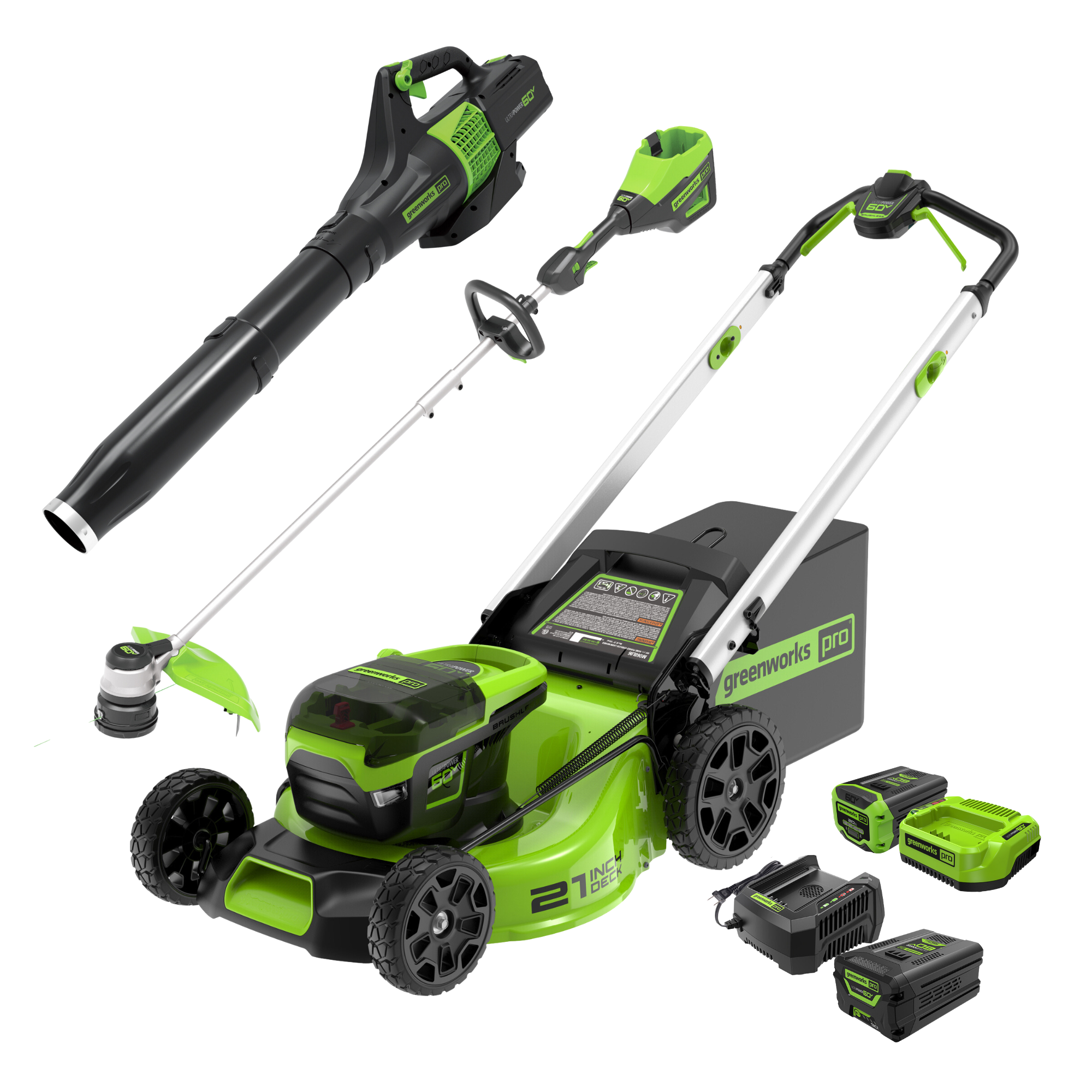 60V 21-Inch Cordless Battery Push Lawn Mower 3-Piece Combo Kit with (1) 60V 5.0Ah Battery & (1) 2.0Ah Battery, Dual Chargers - Perfect for Medium to Large Yards, Quiet & Eco-Friendly Lawn Care
