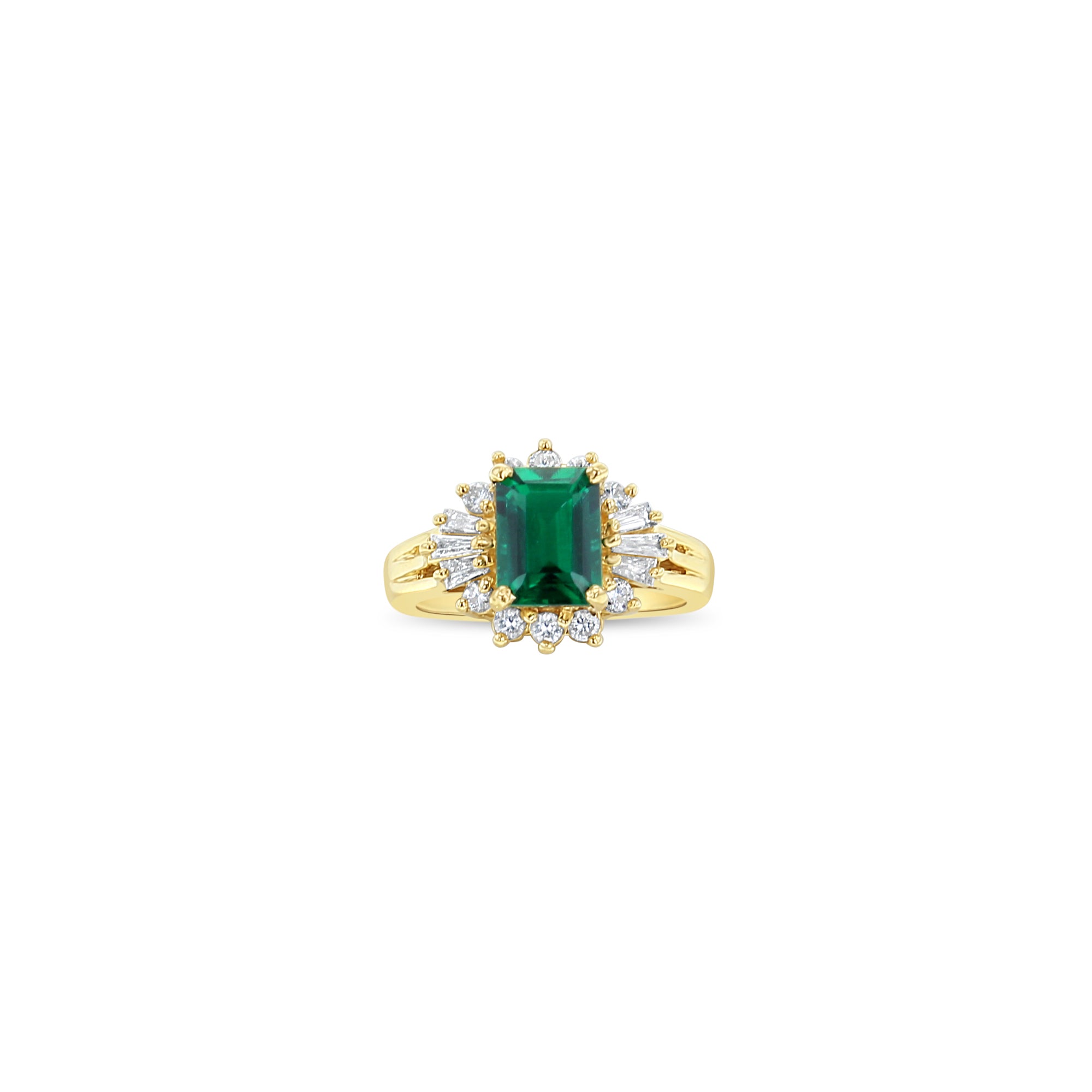 Lab-Created Emerald and Diamond Halo Engagement Ring - 14K Gold Wedding Band for Women, Perfect for Proposals, Anniversaries & Special Occasions