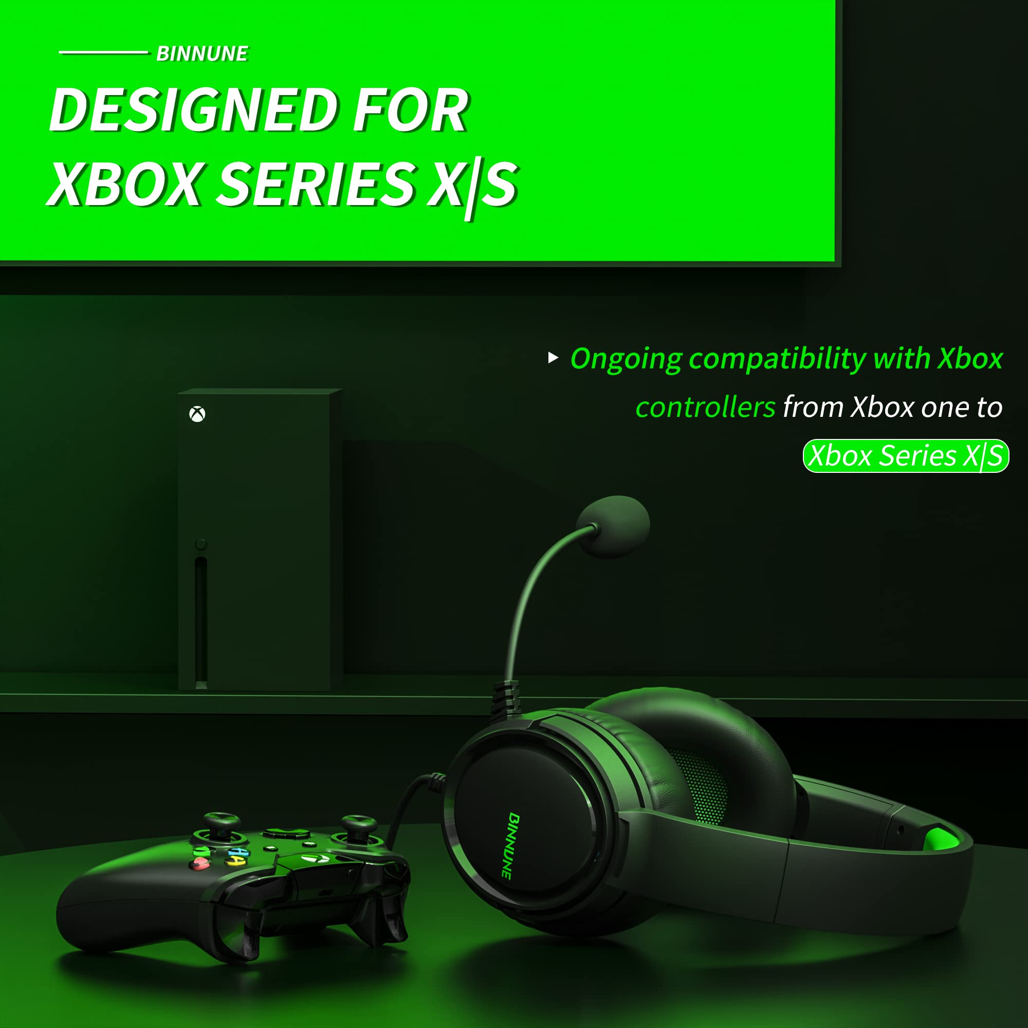 BINNUNE Wired Gaming Headset with Microphone for Xbox Series X|S, Xbox One, PS4, PS5, PC, Nintendo Switch - Noise Cancelling Over-Ear Headphones for Immersive Gaming & Online Chat