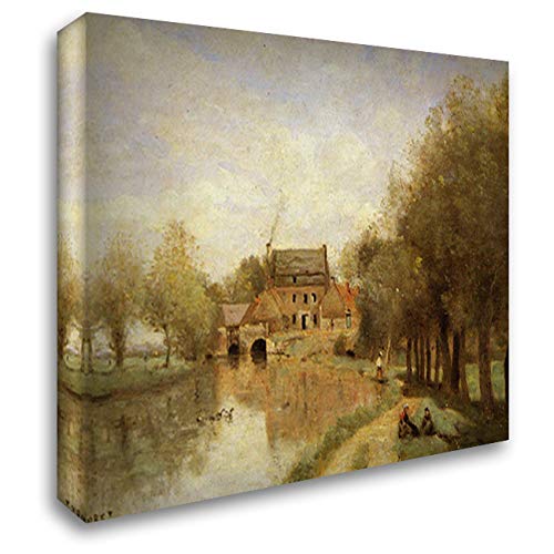 Jean Baptiste Camille Corot - Arleux'Du'Nord, The Drocourt Mill on The Sensee 24x20 Gallery Wrapped Canvas Art Print | Landscape Painting for Living Room, Office & Home Decor